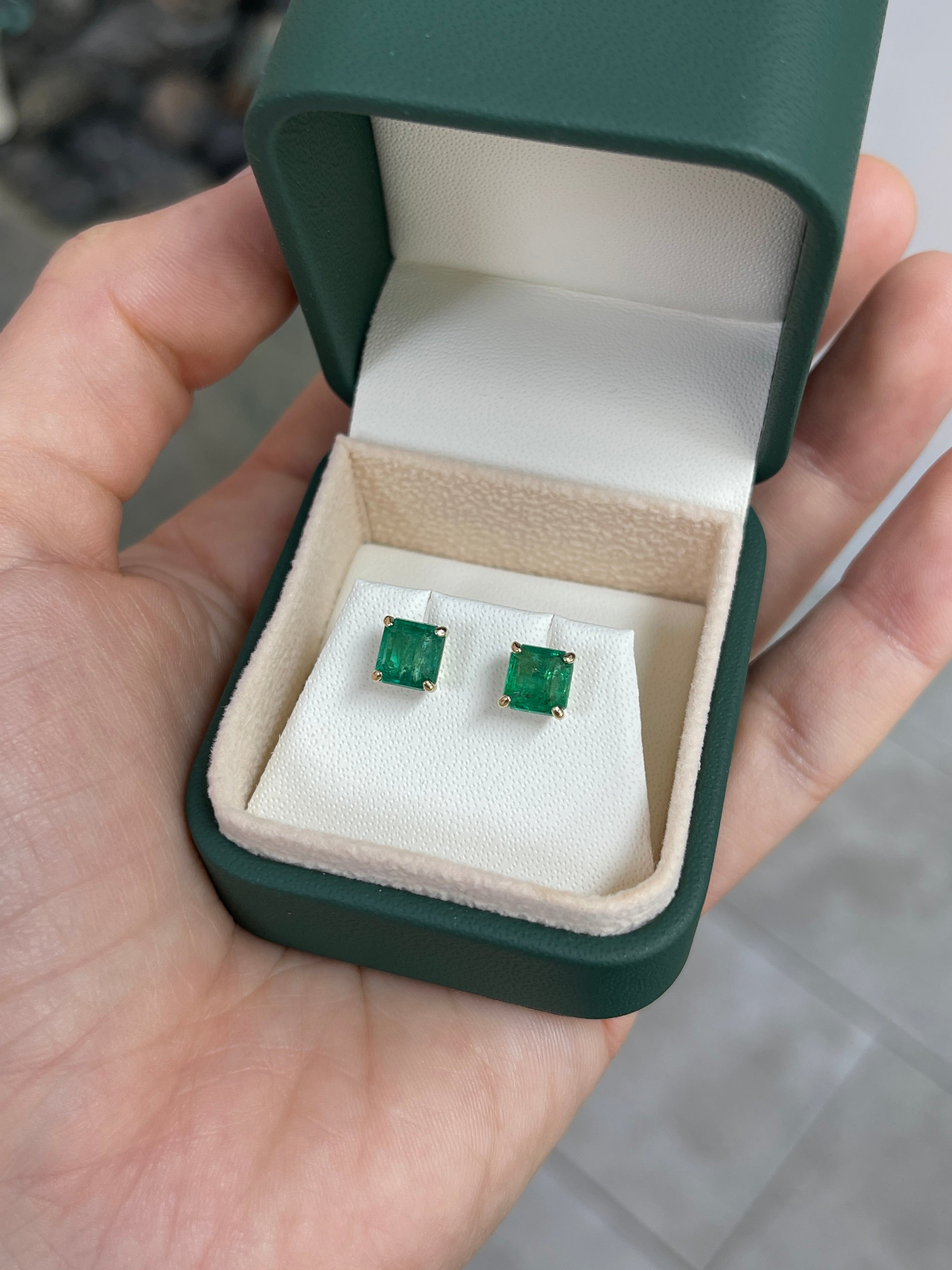 2.53tcw 6x6 Asscher Cut Natural Emerald Classic Stud Earrings 14K