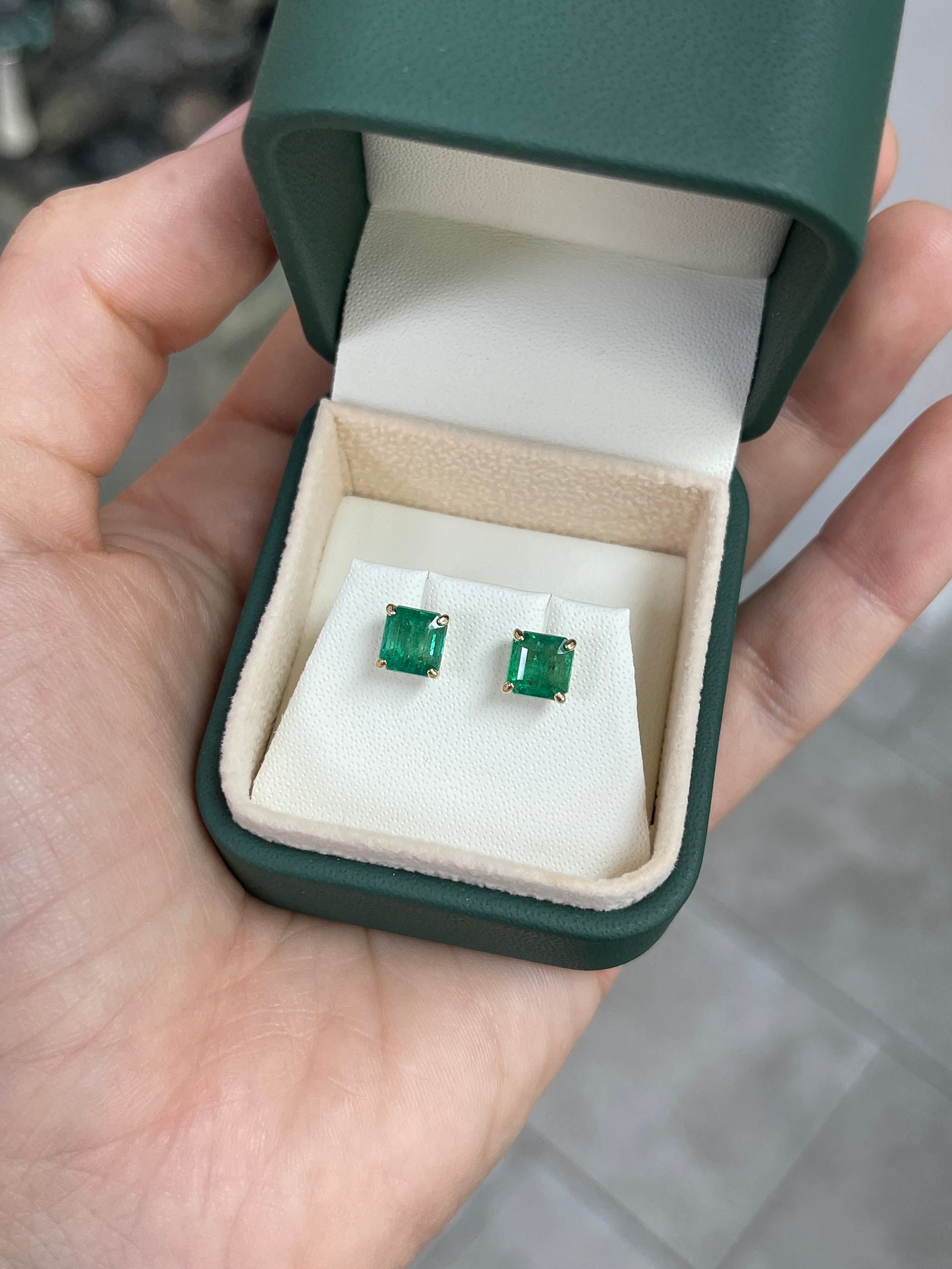 2.53tcw 6x6 Asscher Cut Natural Emerald Classic Stud Earrings 14K