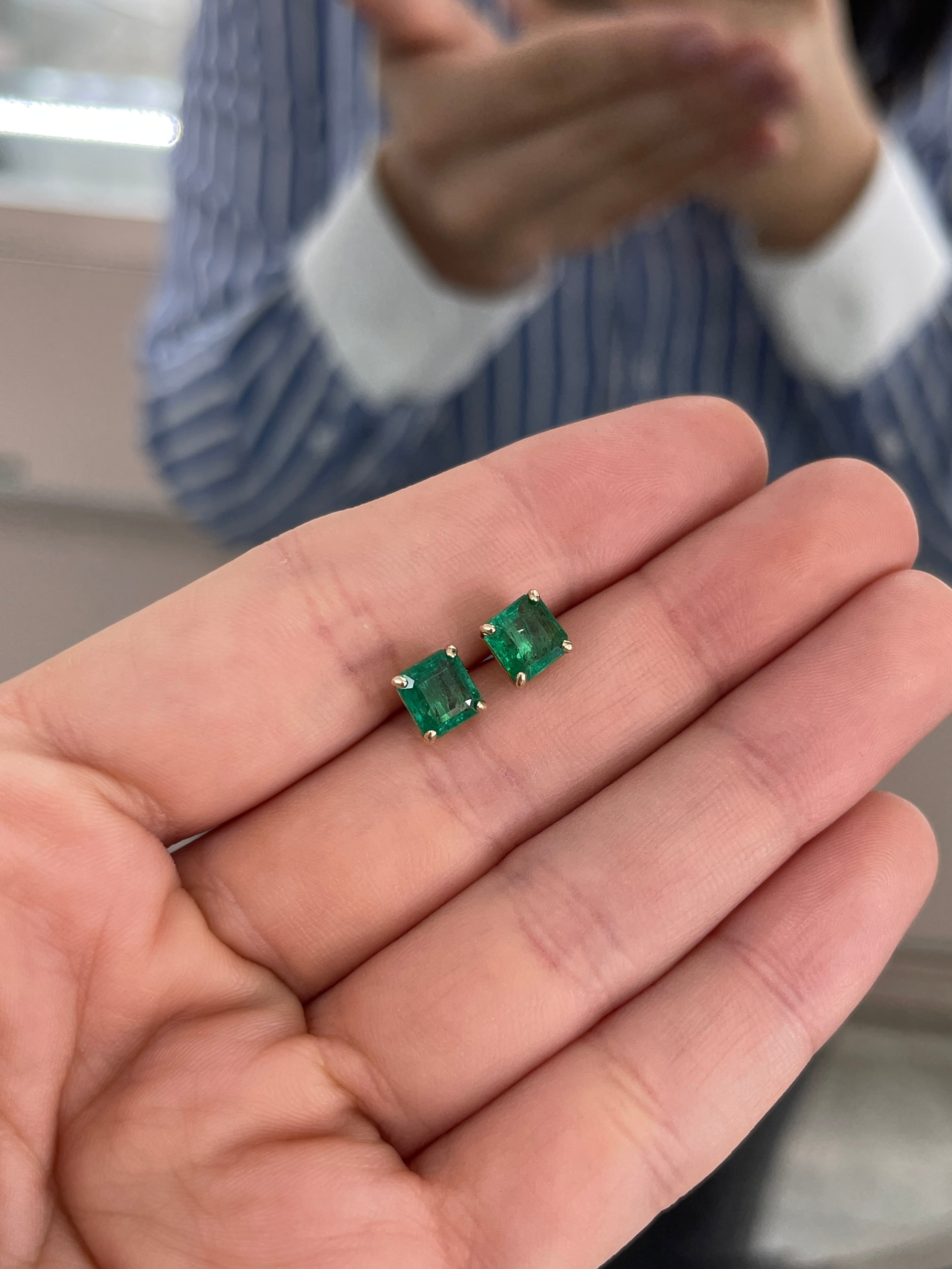 2.53tcw 6x6 Asscher Cut Natural Emerald Classic Stud Earrings 14K