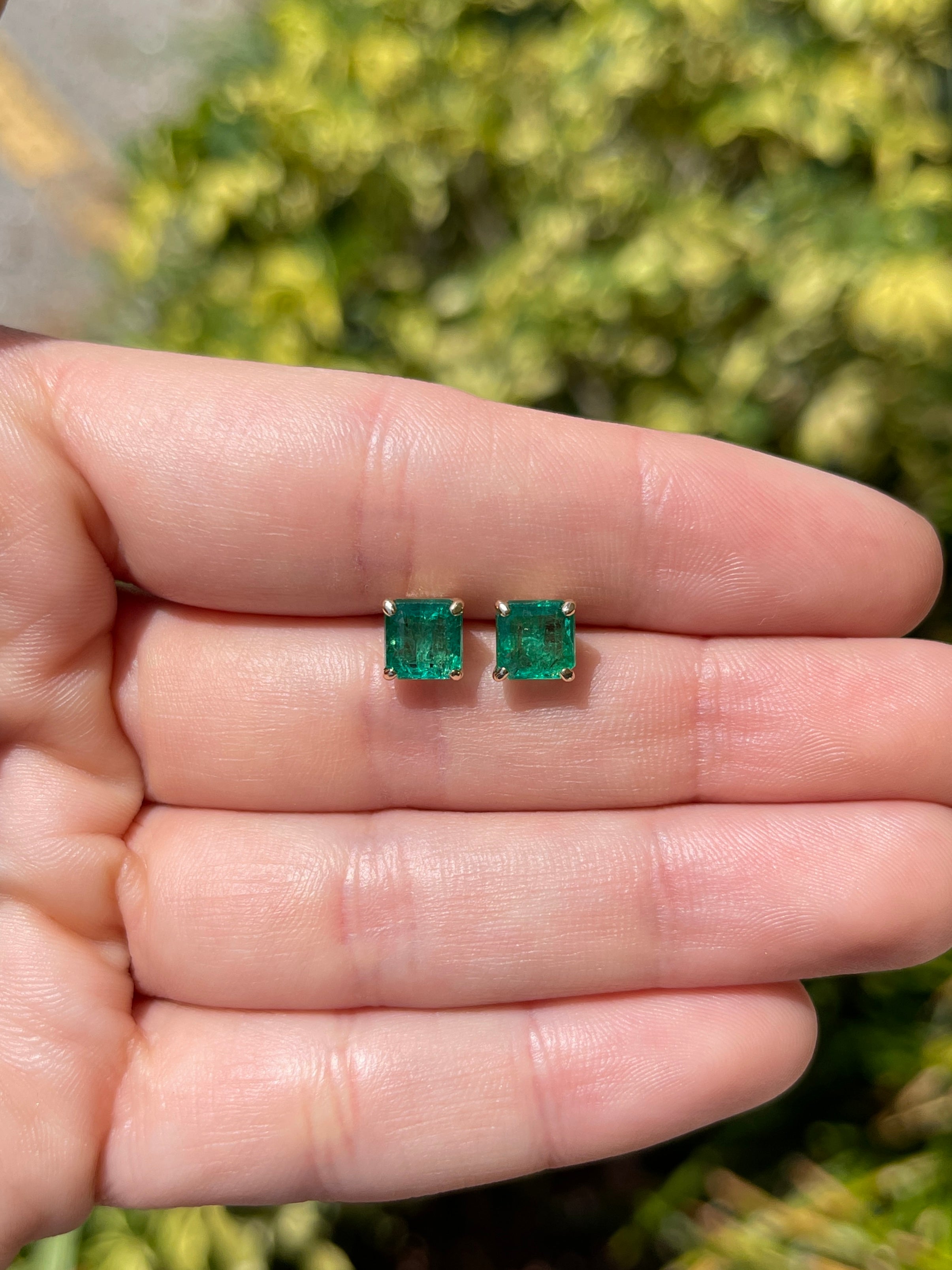 2.53tcw 6x6 Asscher Cut Natural Emerald Classic Stud Earrings 14K