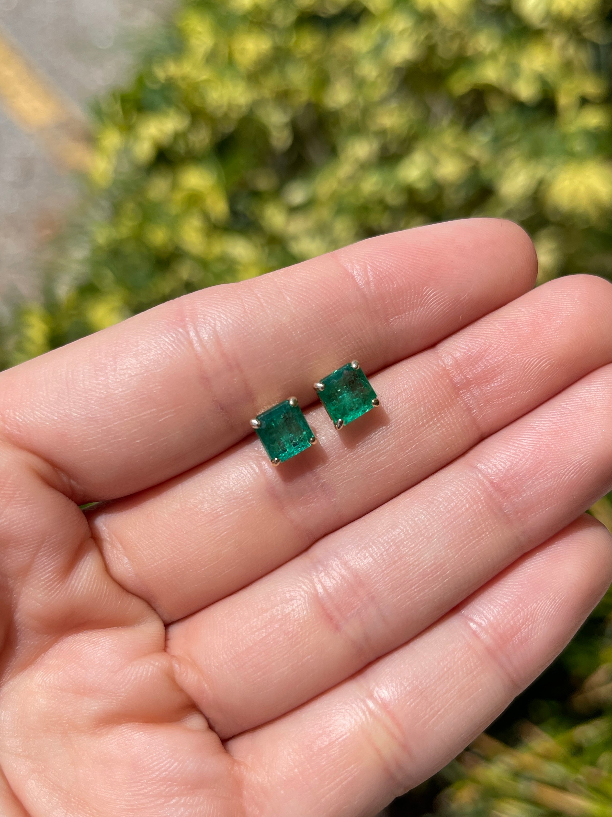 2.53tcw 6x6 Asscher Cut Natural Emerald Classic Stud Earrings 14K
