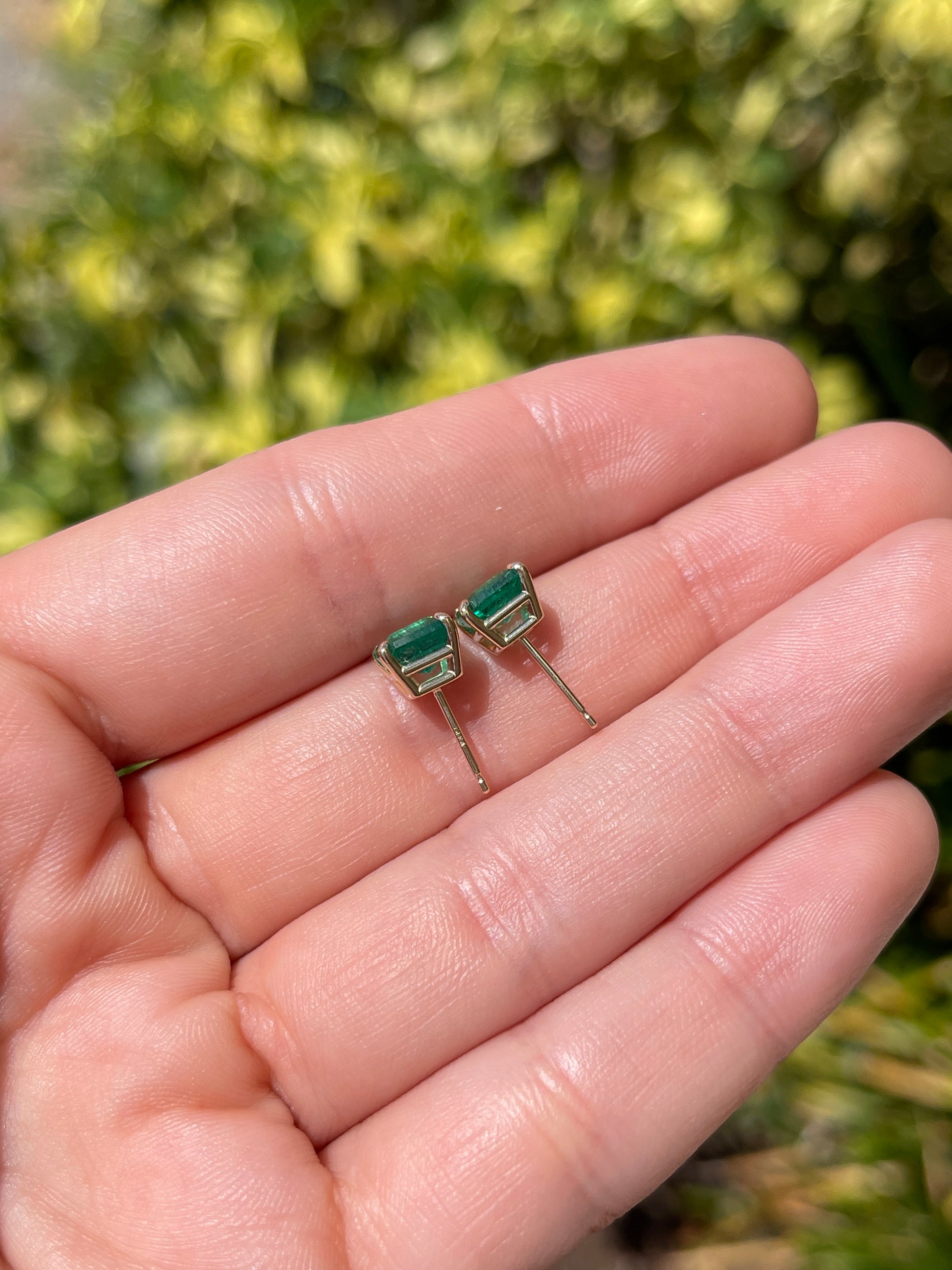 2.53tcw 6x6 Asscher Cut Natural Emerald Classic Stud Earrings 14K