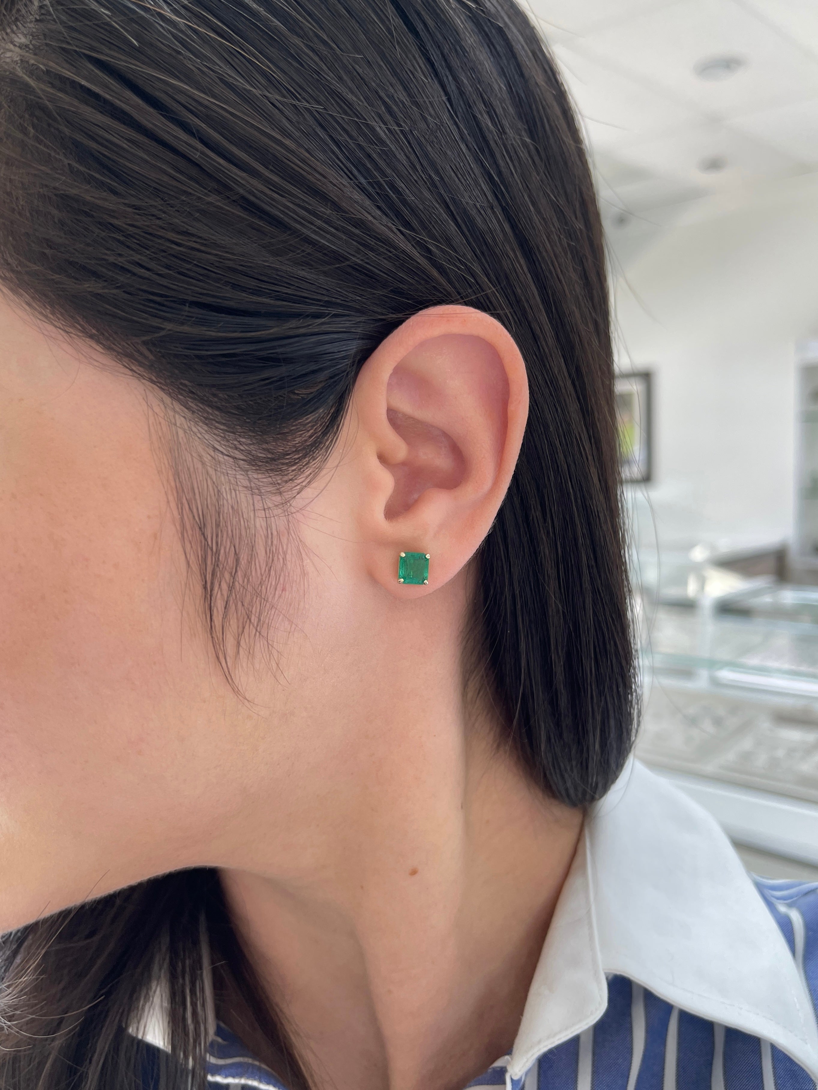 2.53tcw 6x6 Asscher Cut Natural Emerald Classic Stud Earrings 14K