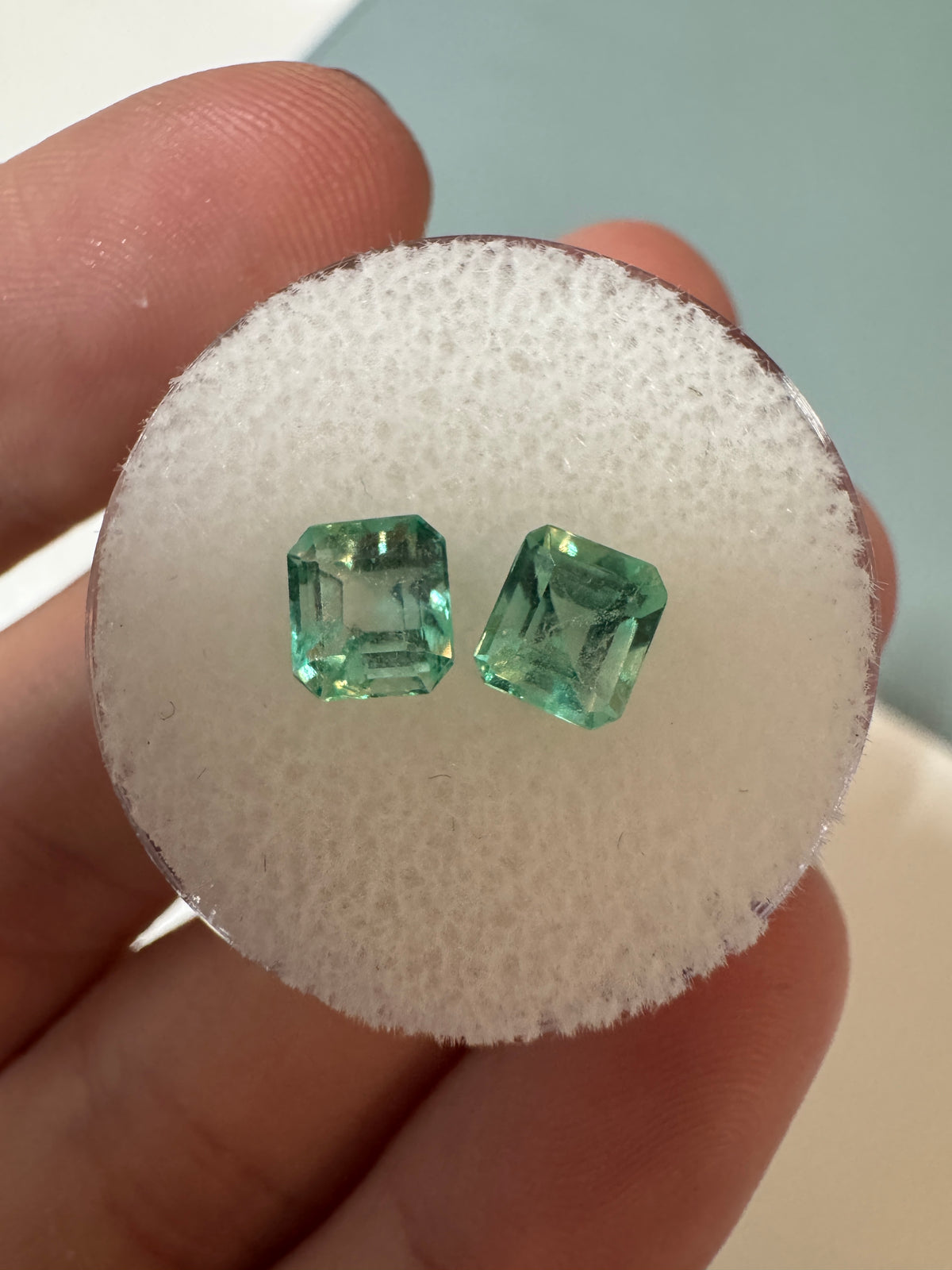 1.67tcw Asscher Cut Colombian Emerald Bezel Studs