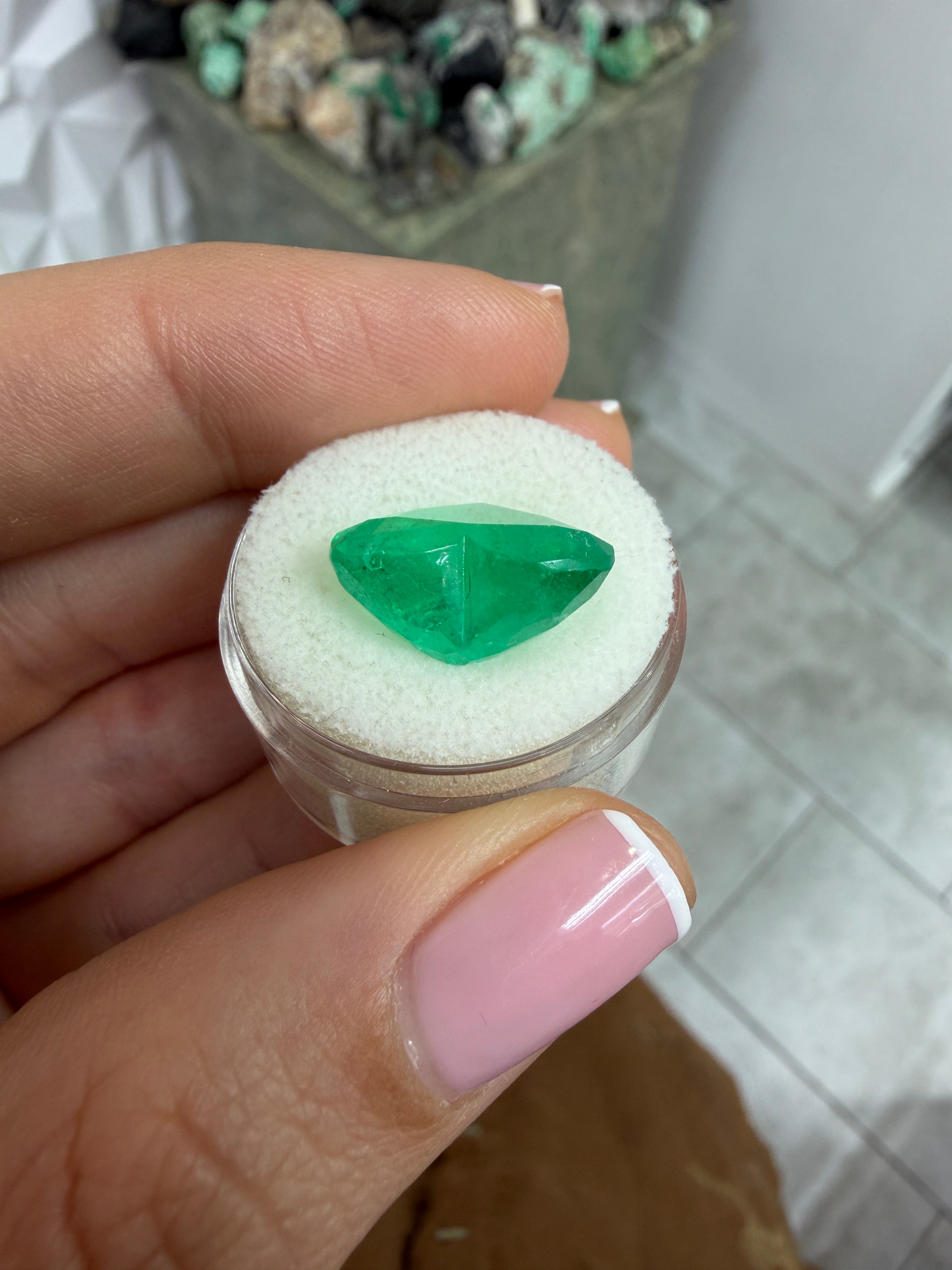 9.72 Carat 13x16 Bright Green Natural Loose Colombian Emerald-Heart Cut