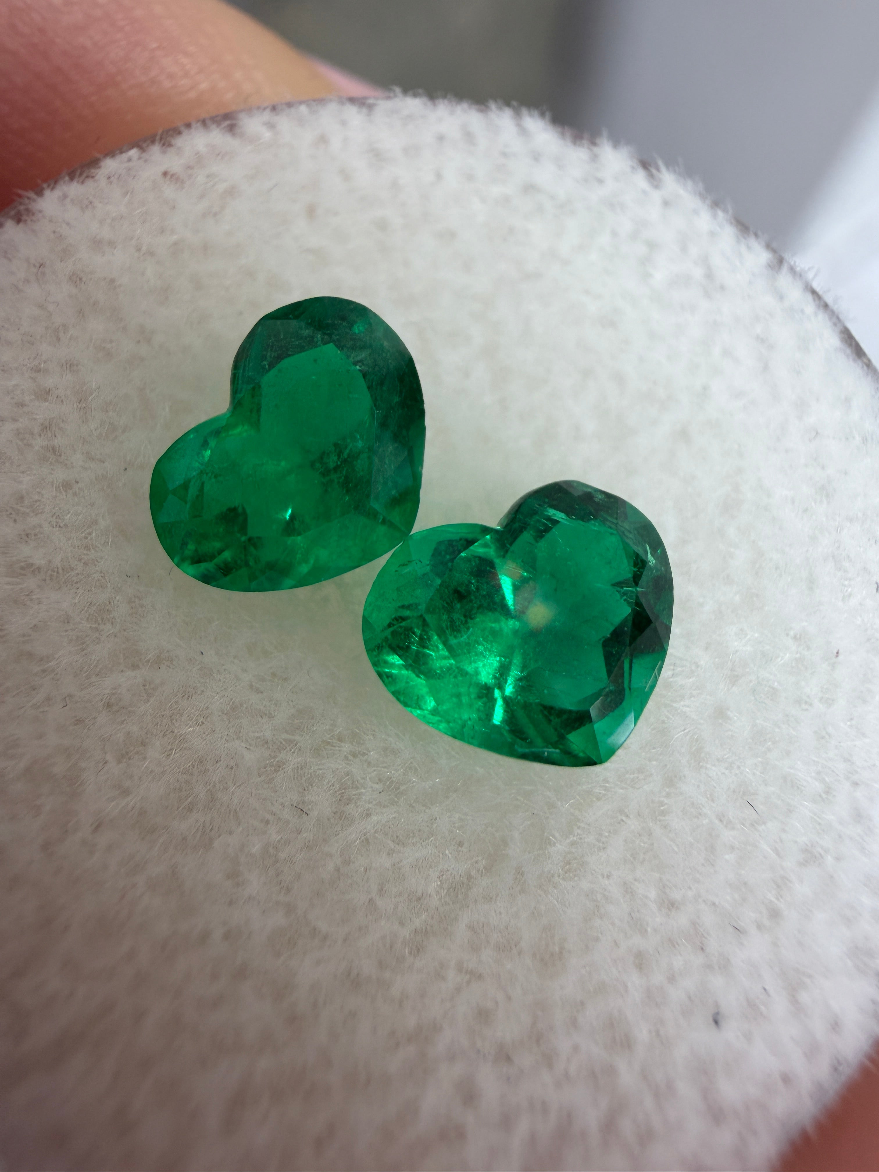 1.50tcw 5x6.5 AAA+ Matching Emerald Hearts Vivid Muzo Green Natural Colombian Emeralds