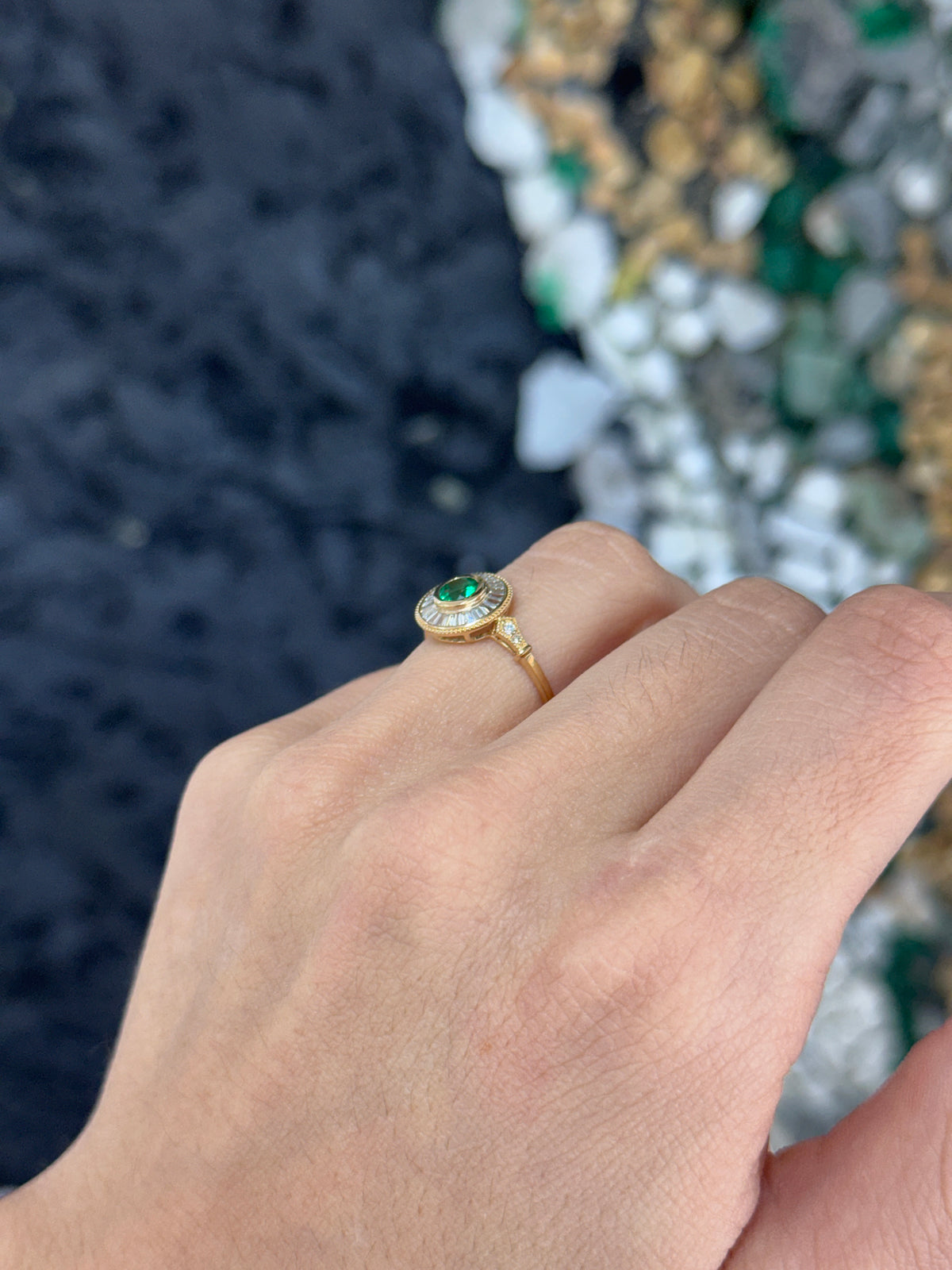 1.25tcw Colombian Emerald & Diamond Ballerina Ring 14K