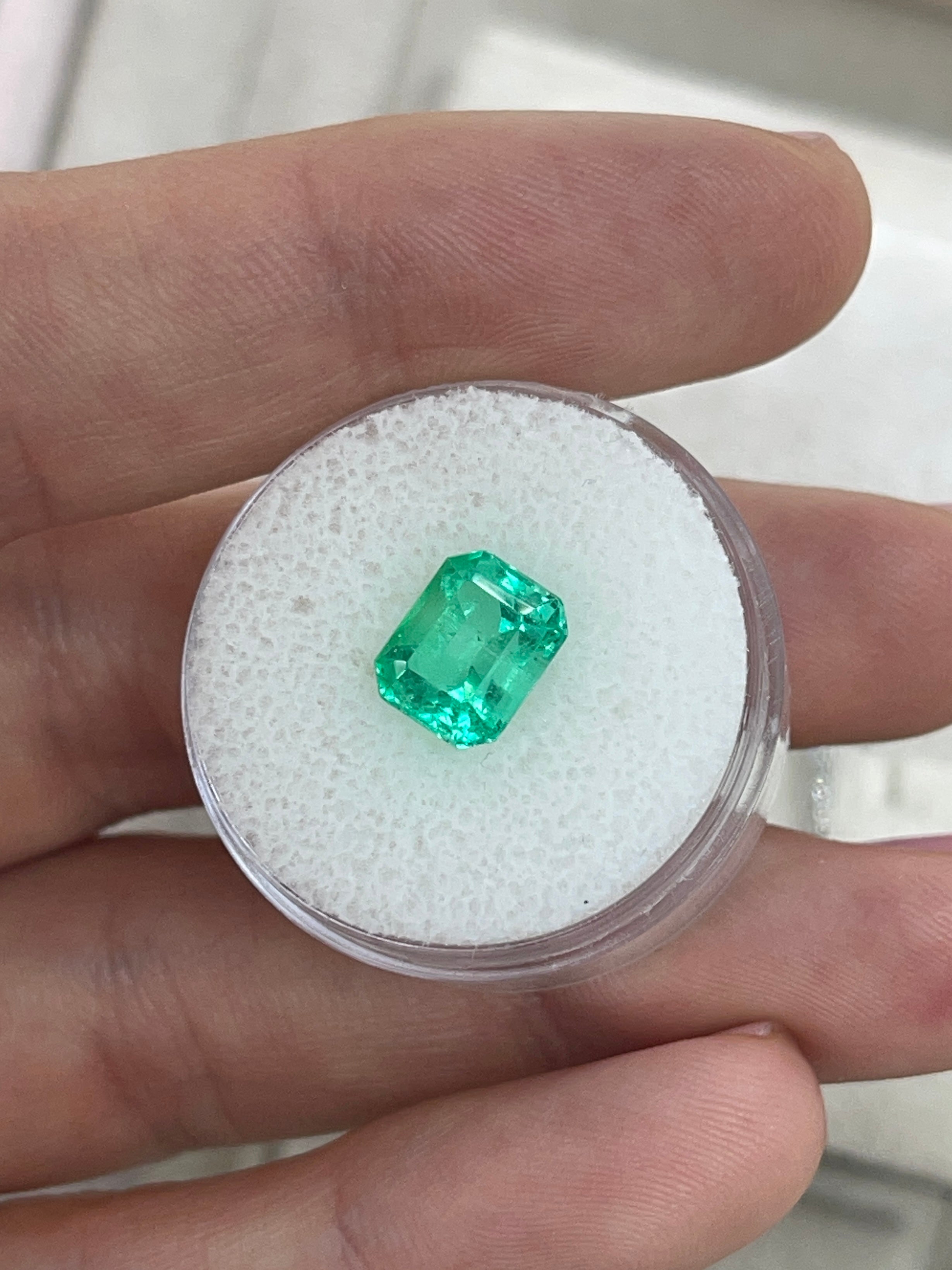 2.59 Carat Natural Colombian Emerald 9x7 Emerald Cut Yellowish Green Loose Gemstone - JR Colombian Emeralds