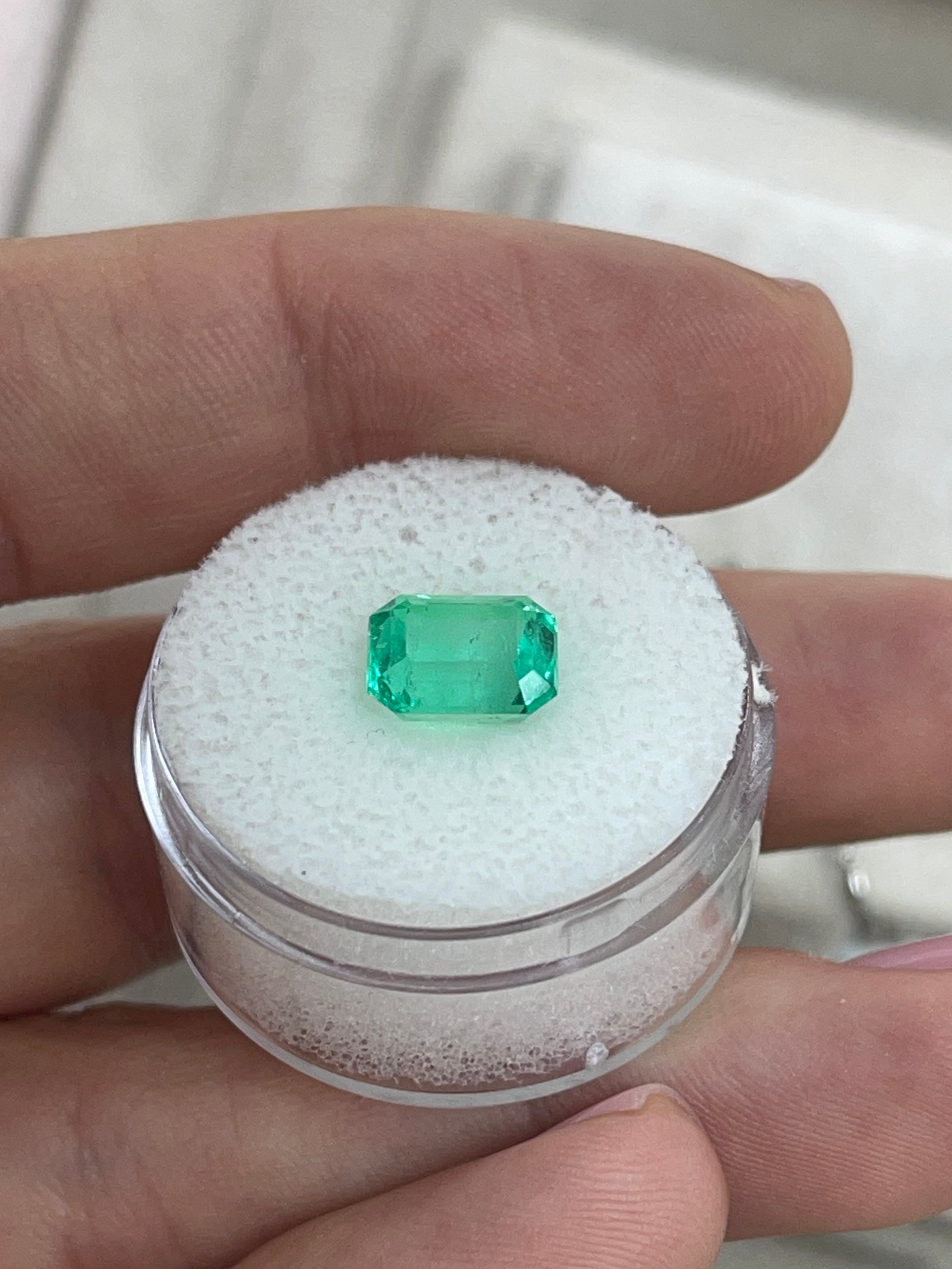 2.59 Carat Natural Colombian Emerald 9x7 Emerald Cut Yellowish Green Loose Gemstone - JR Colombian Emeralds