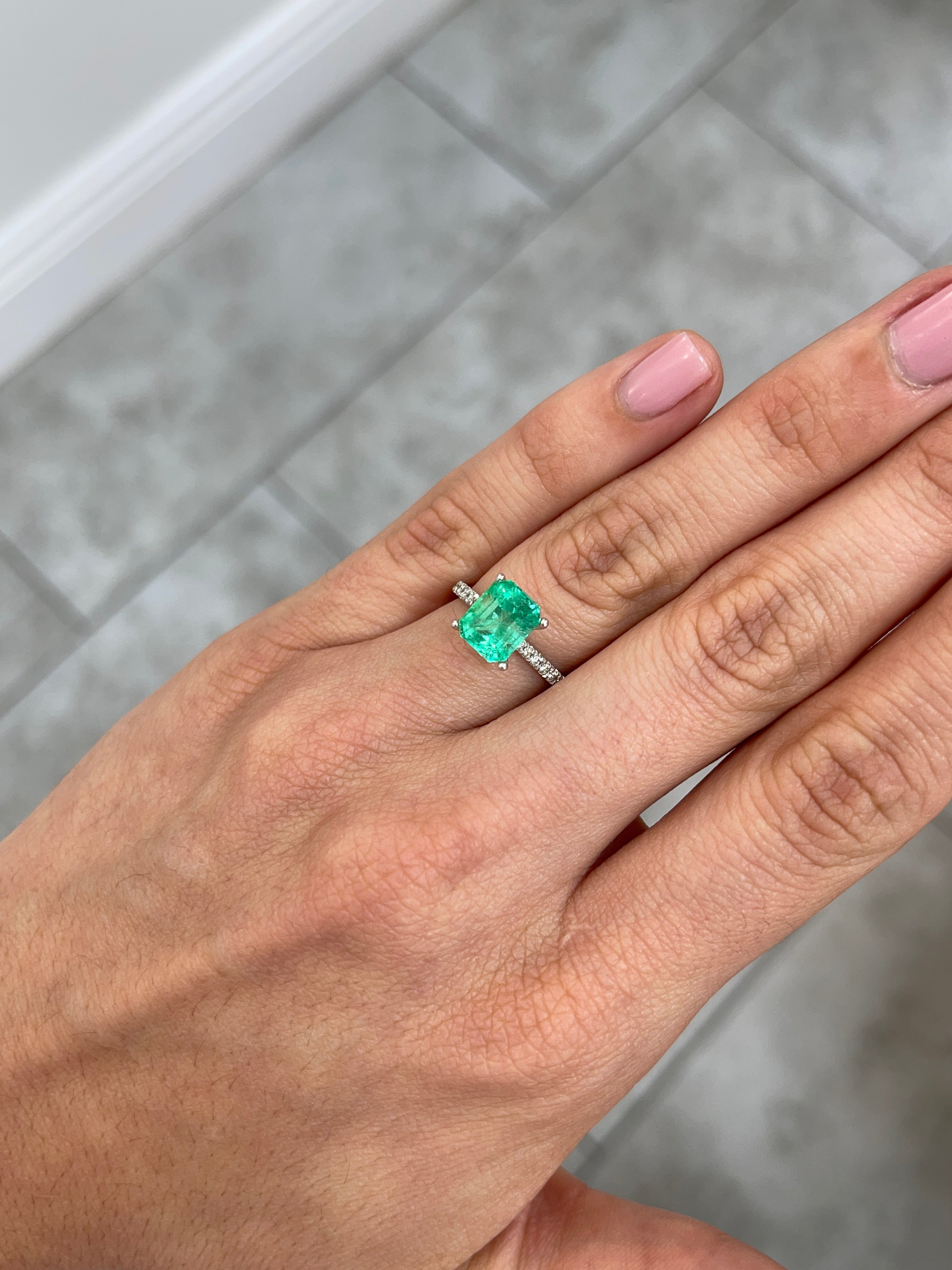 2.59 Carat Natural Colombian Emerald 9x7 Emerald Cut Yellowish Green Loose Gemstone - JR Colombian Emeralds