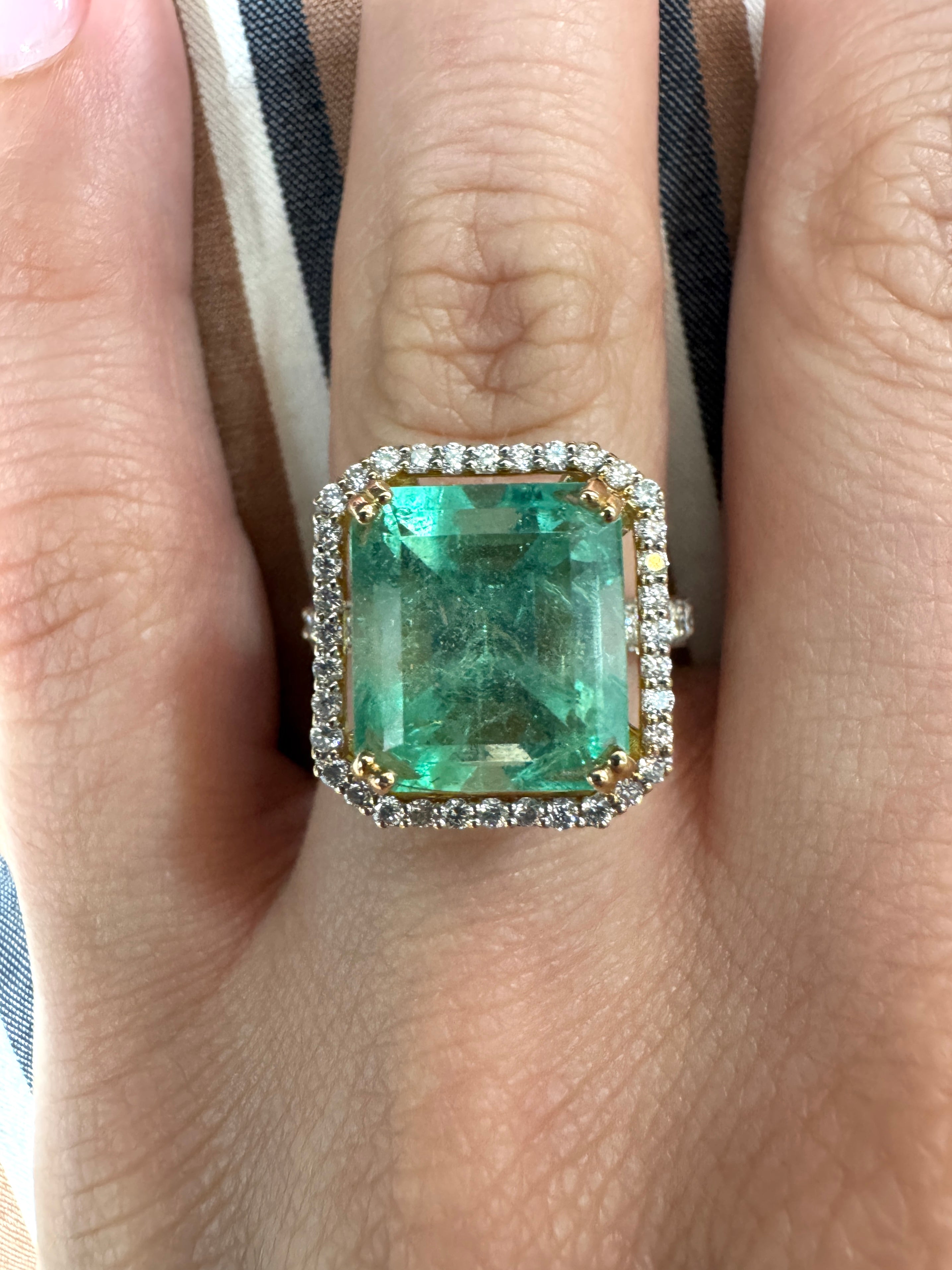 7.82tcw Natural HUGE Colombian Emerald Asscher Cut & Diamond Halo Engagement Ring 18K - JR Colombian Emeralds