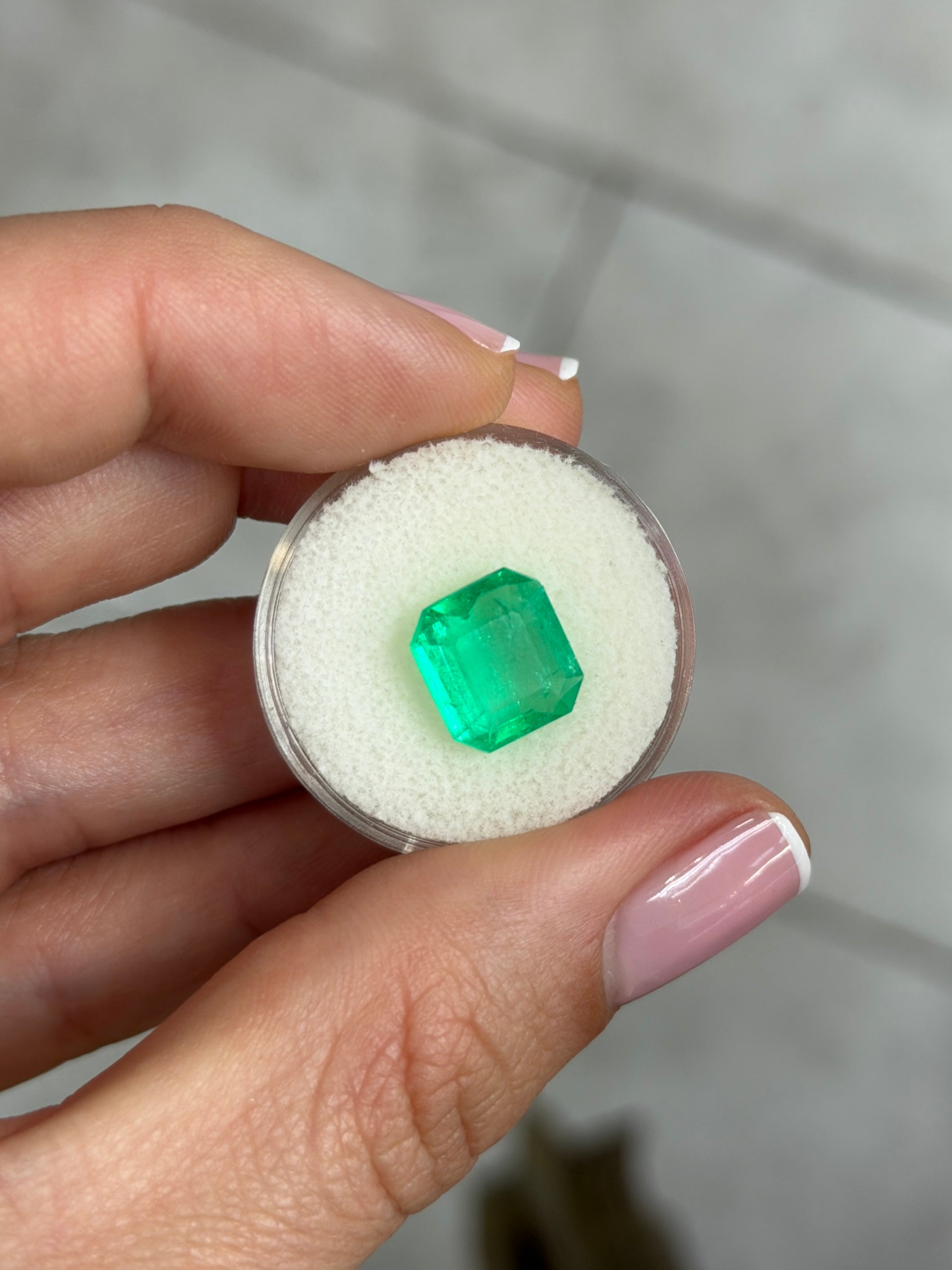 3.94 Carat 11x10 Yellowish Green Natural Loose Colombian Emerald-Asscher Cut