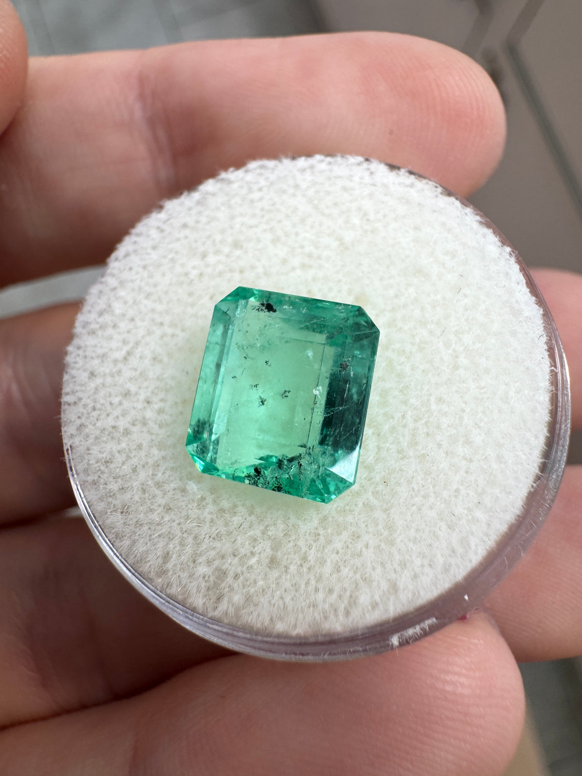 3.51 Carat 10x9 Freckled Bluish Green Natural Loose Colombian Emerald-Emerald Cut