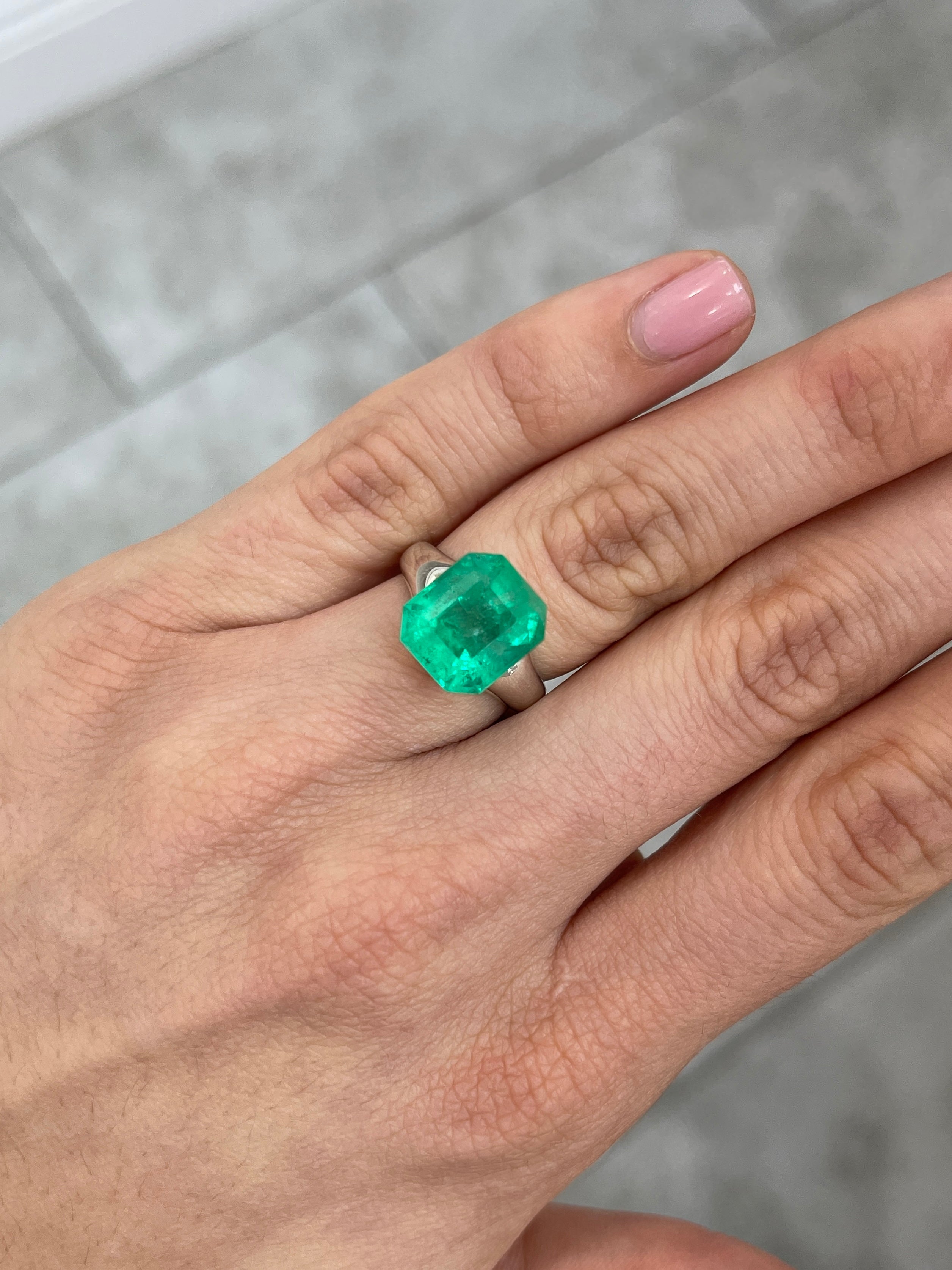 6.99 Carat 12x11 Spring Green Natural Loose Colombian Emerald-Emerald Cut - JR Colombian Emeralds