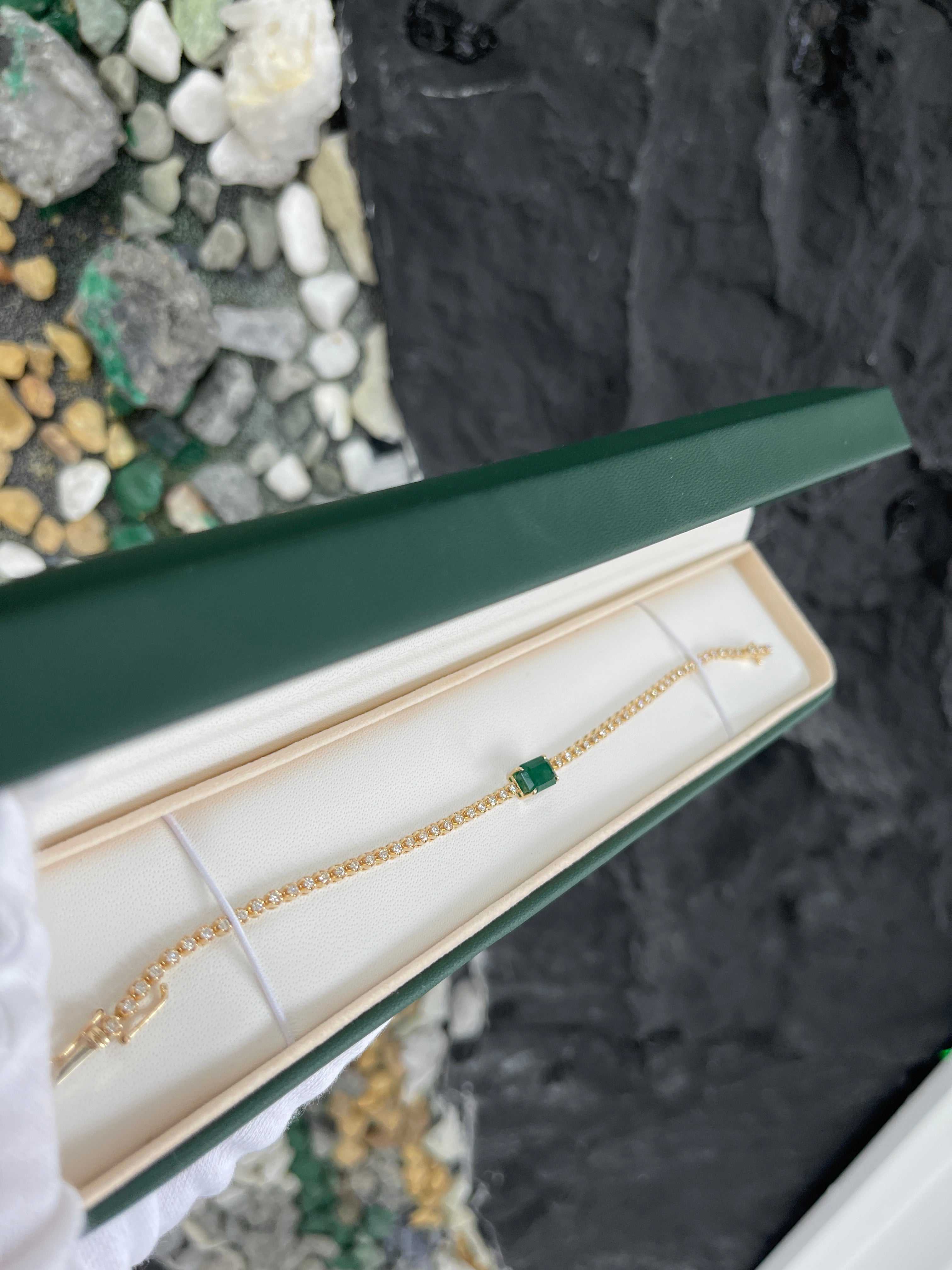 3.18tcw Emerald & Diamond Tennis Bracelet 14K Gold - JR Colombian Emeralds