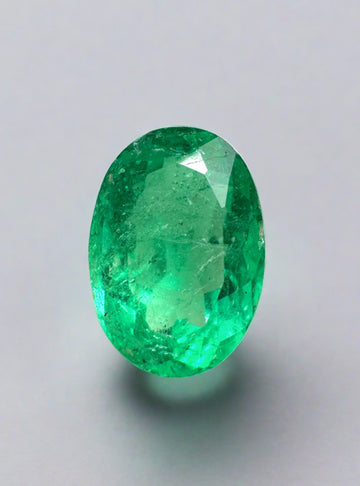 1.69 Carat 9x6 Medium Yellowish Green Natural Loose Colombian Emerald-Oval Cut
