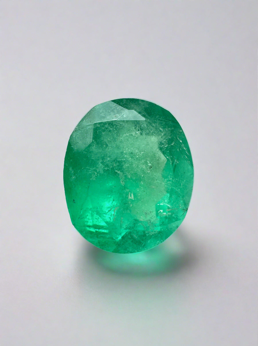 1.76 Carat 8.6x7.6 Chunky Medium Green Natural Loose Colombian Emerald-Oval Cut
