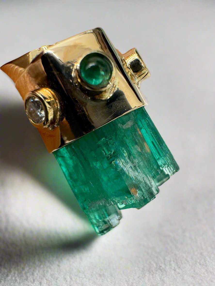 Layaway Price With Josh & Cassin - "Emerald City" 21.10tcw Raw/Rough Colombian Emerald & Diamond Pendant 14K Gold (Copy) - JR Colombian Emeralds