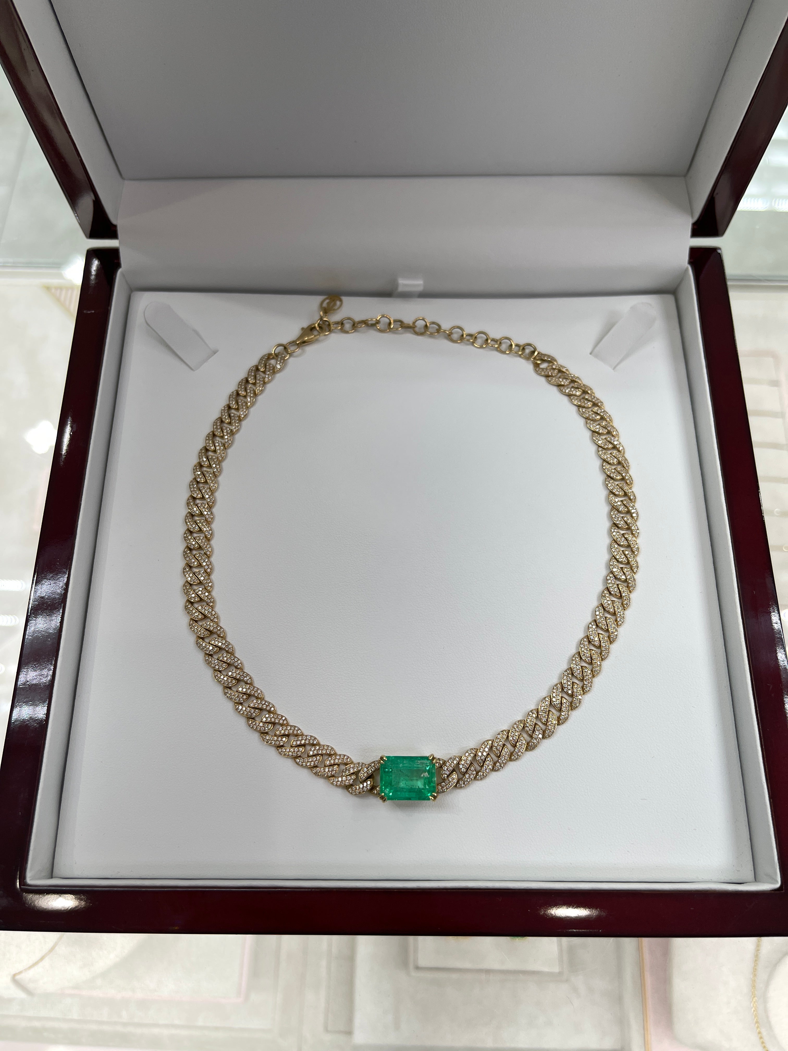 17.46tcw Colombian Emerald & Diamond Iced Out Choker Cuban Link 18K - JR Colombian Emeralds