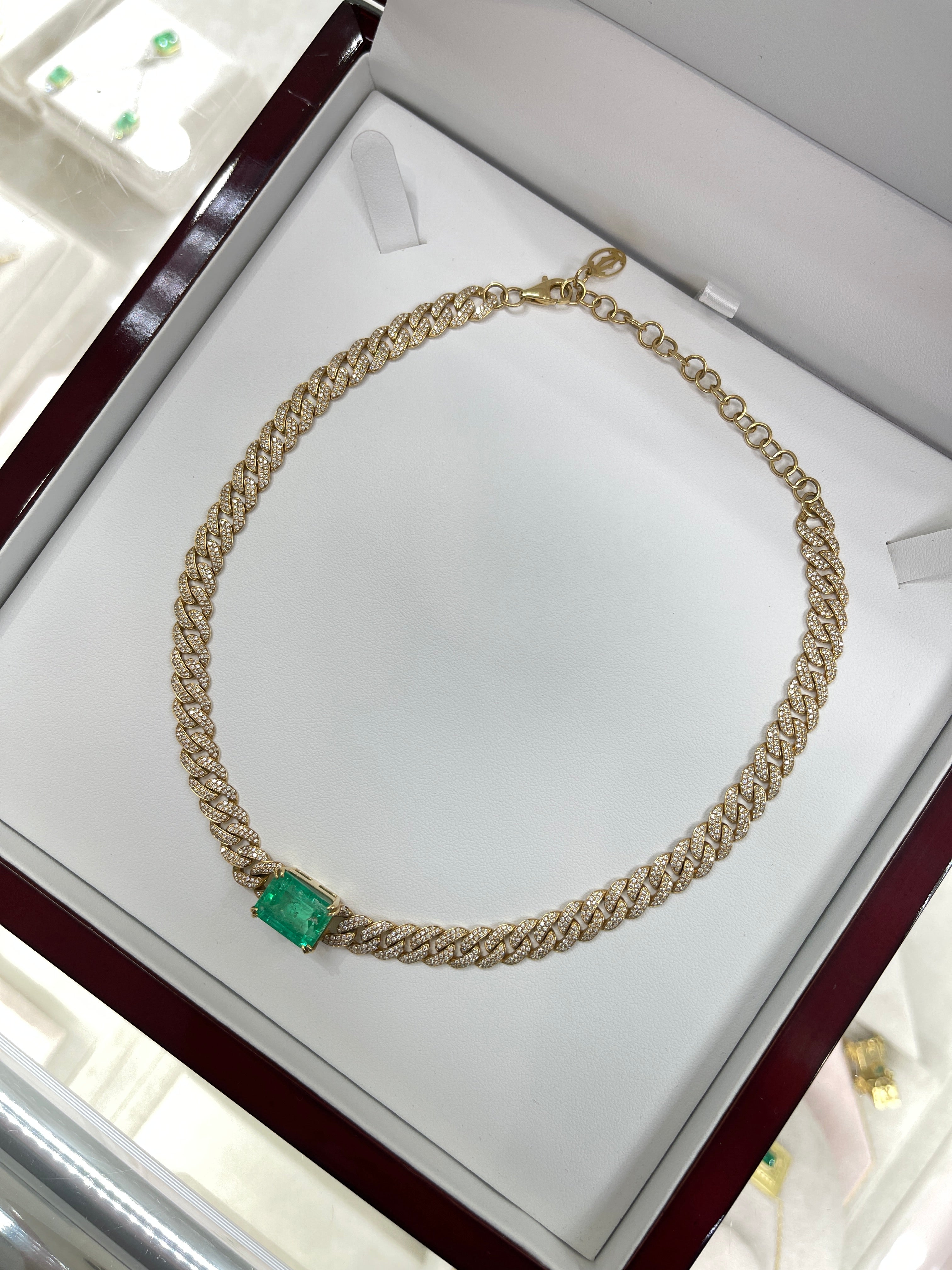 17.46tcw Colombian Emerald & Diamond Iced Out Choker Cuban Link 18K - JR Colombian Emeralds