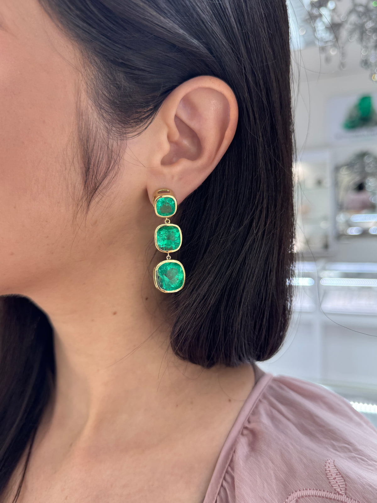 33.68tcw Muzo Cushion Cut Colombian Emerald Drop & Dangle Earrings 18K