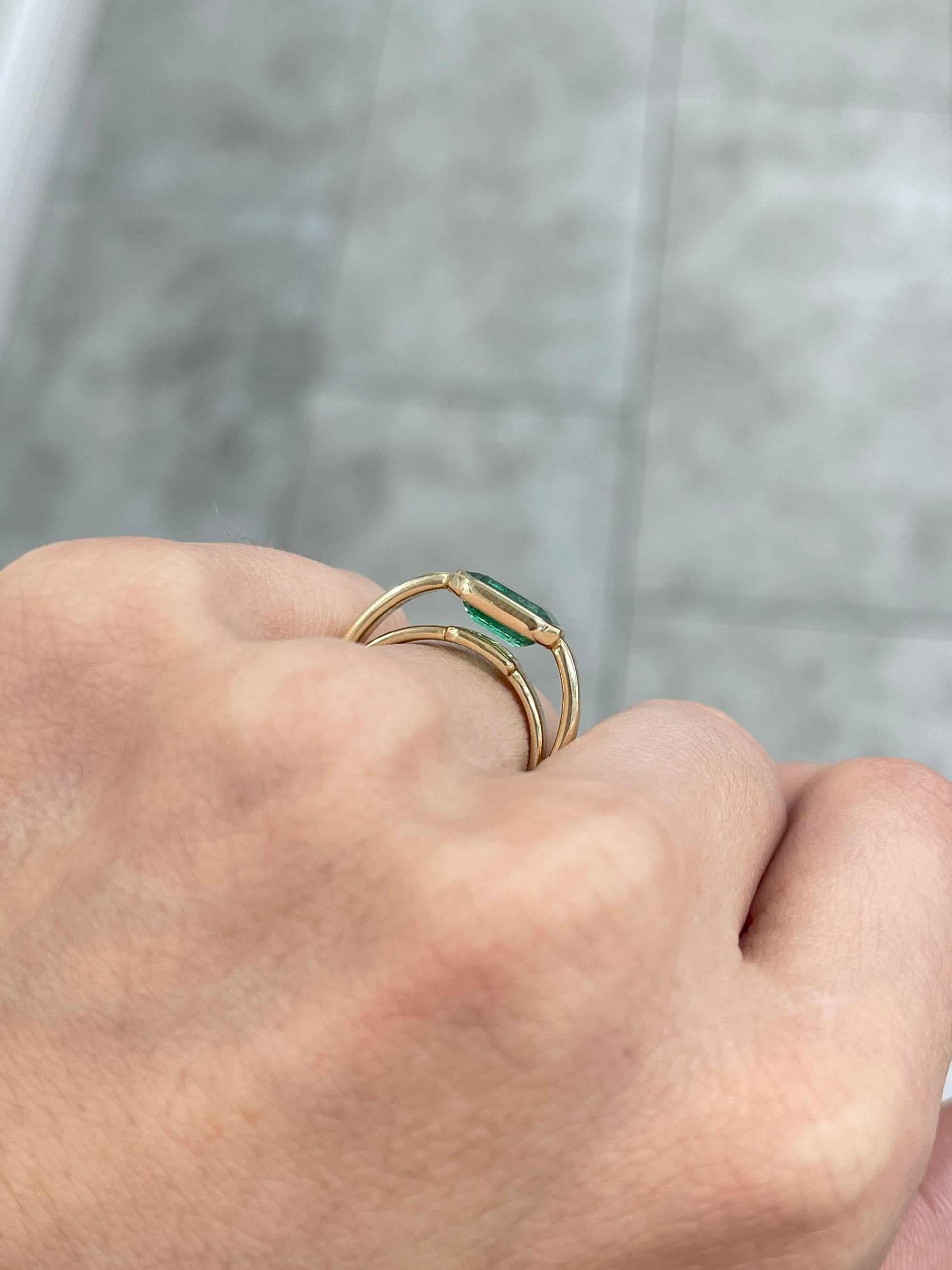 2.40cts 14K Natural Emerald Cut Dark Green Solitaire Engagement Ring - JR Colombian Emeralds