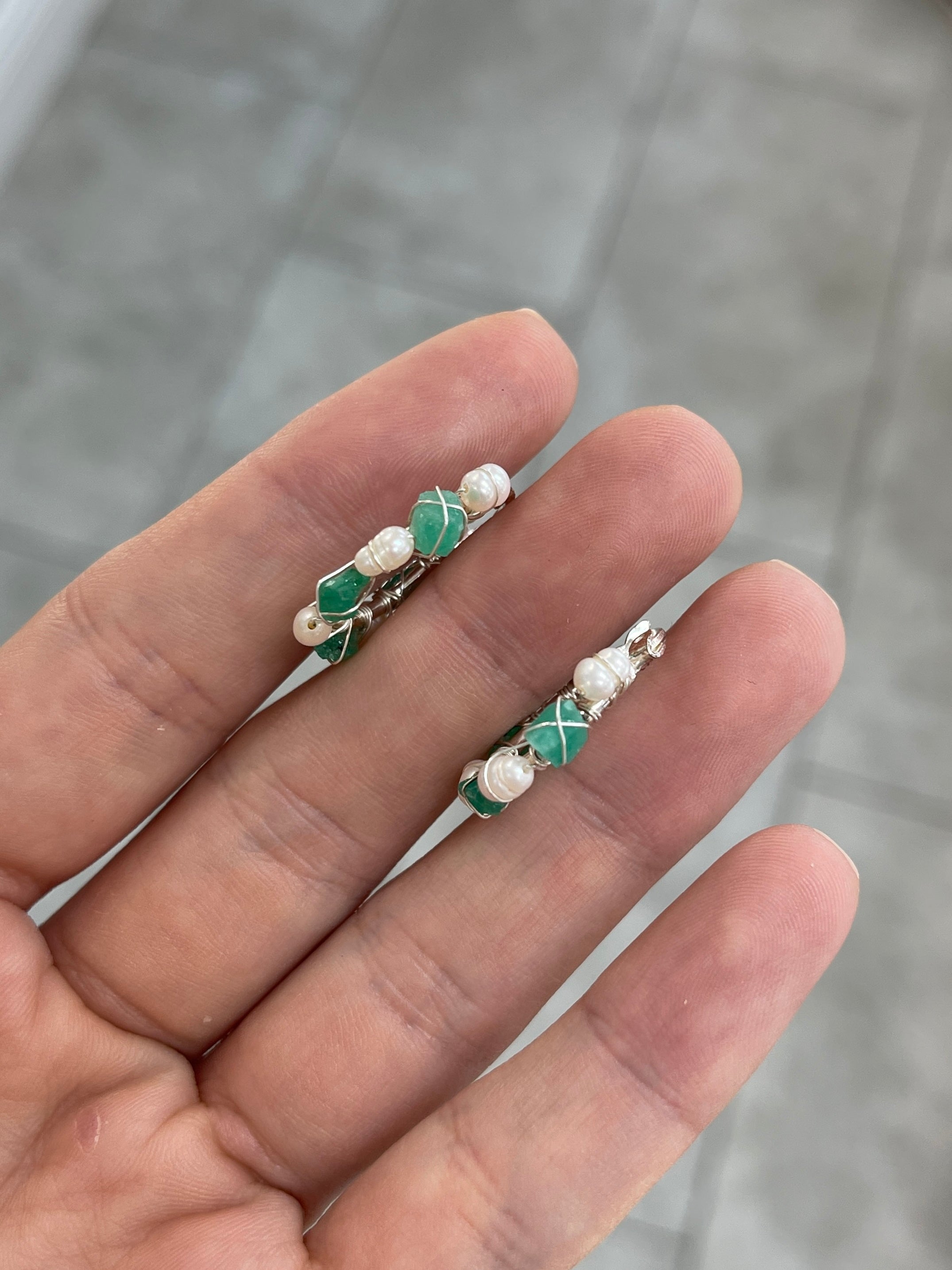 As seen on Instagram: Rough Colombian Emerald & Pearl Hoop Earrings Sterling Silver - JR Colombian Emeralds