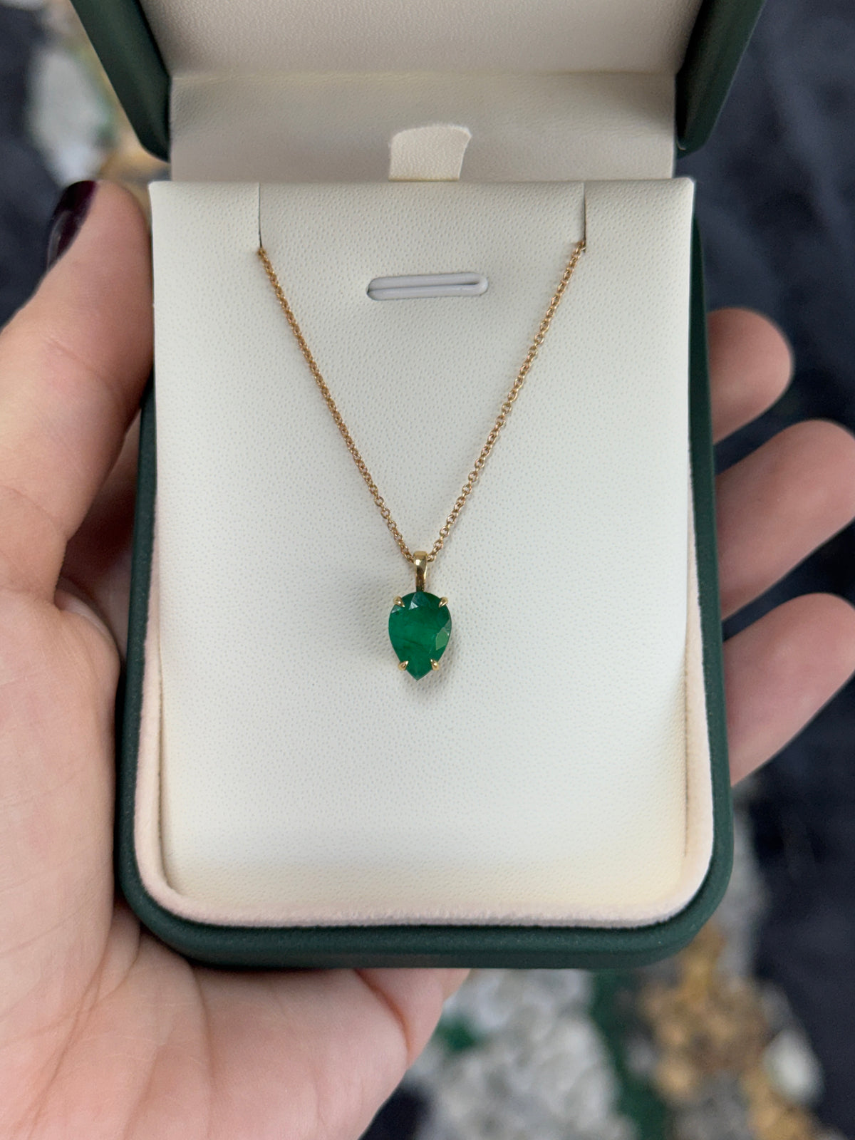 1.70 Carat Emerald Solitaire Pear Gold Inverted Pendant 18K