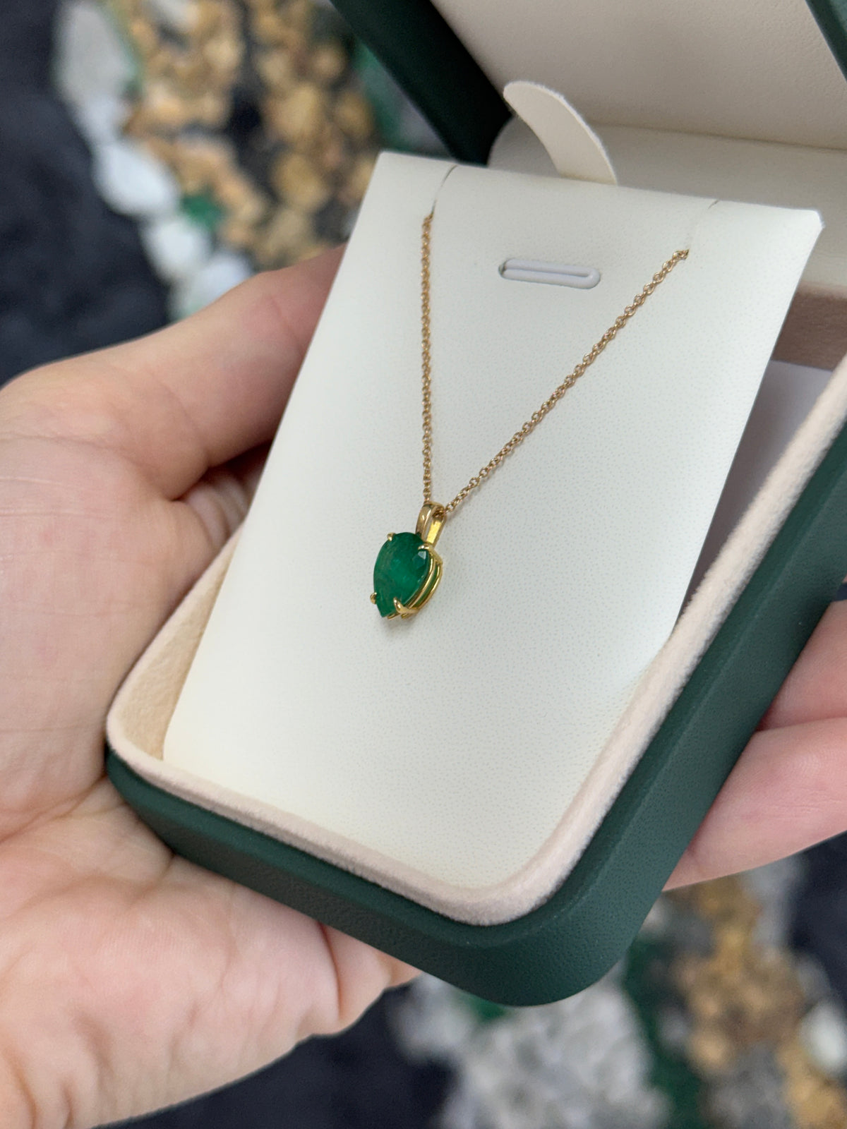 1.70 Carat Emerald Solitaire Pear Gold Inverted Pendant 18K