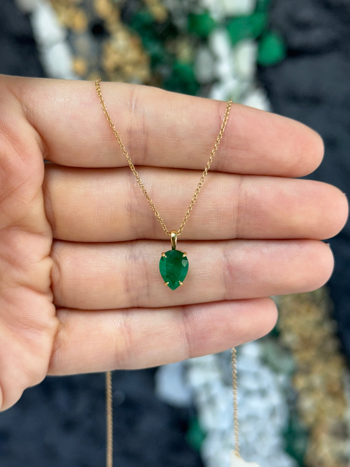 1.70 Carat Emerald Solitaire Pear Gold Inverted Pendant 18K