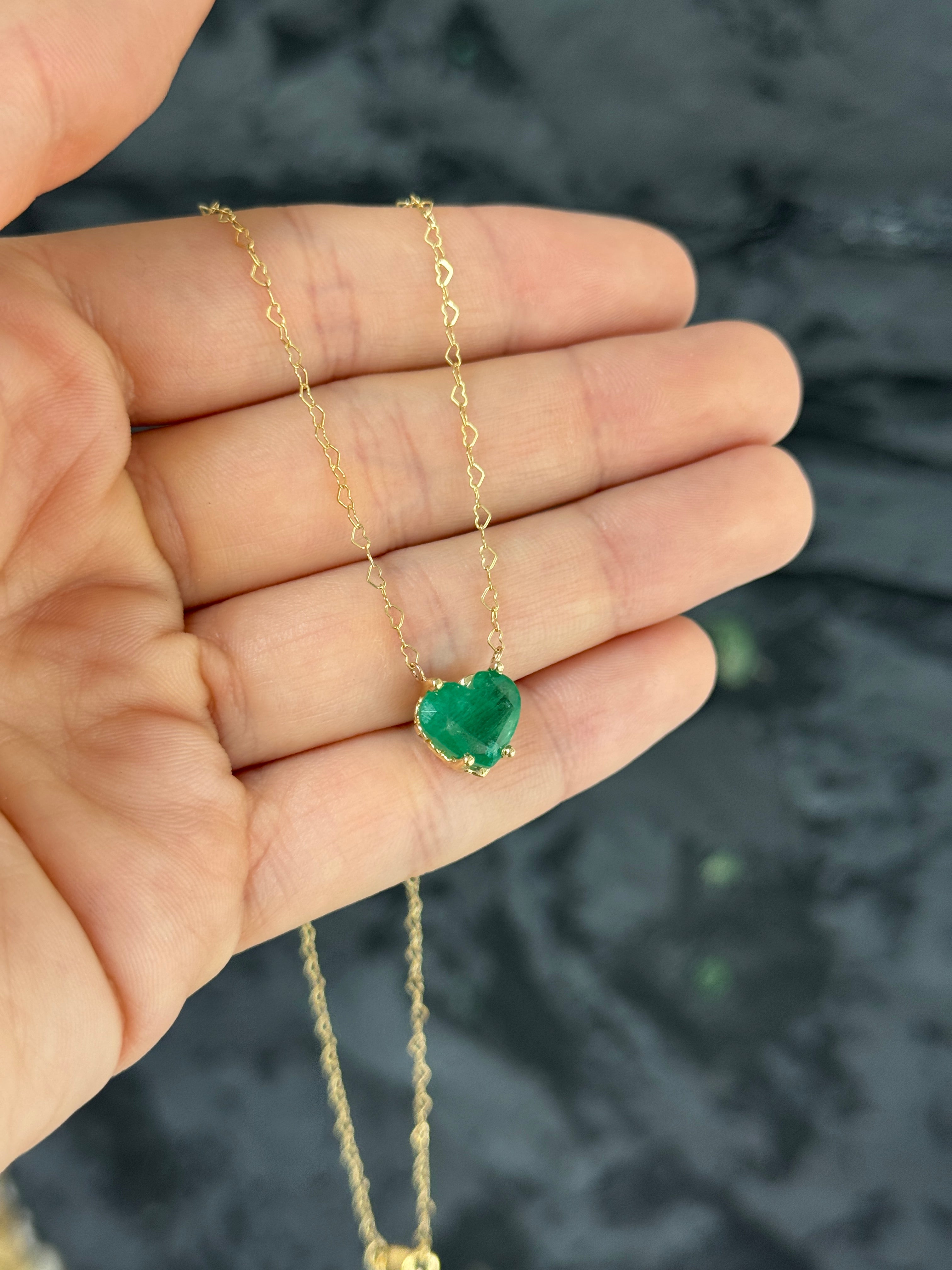 4.07cts Natural Zambian Emerald Heart Solitaire Necklace