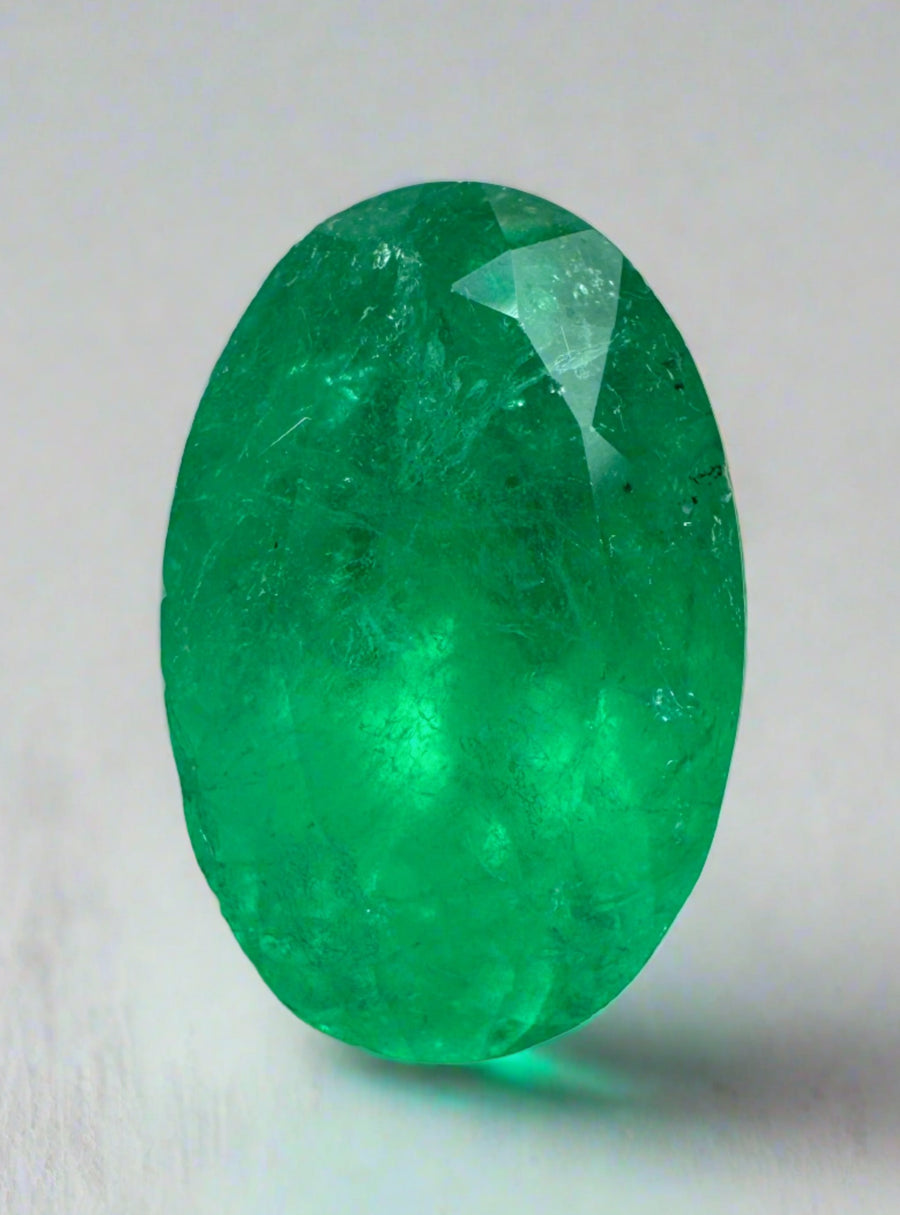 4.52 Carat Elongated Grassy Green Natural Loose Colombian Emerald-Oval Cut
