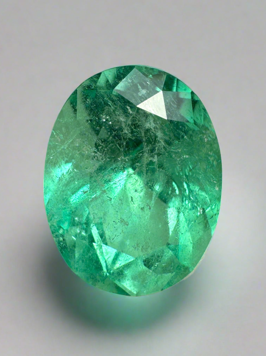 6.86 Carat 14x11 Medium Spring Green Natural Loose Colombian Emerald-Oval Cut