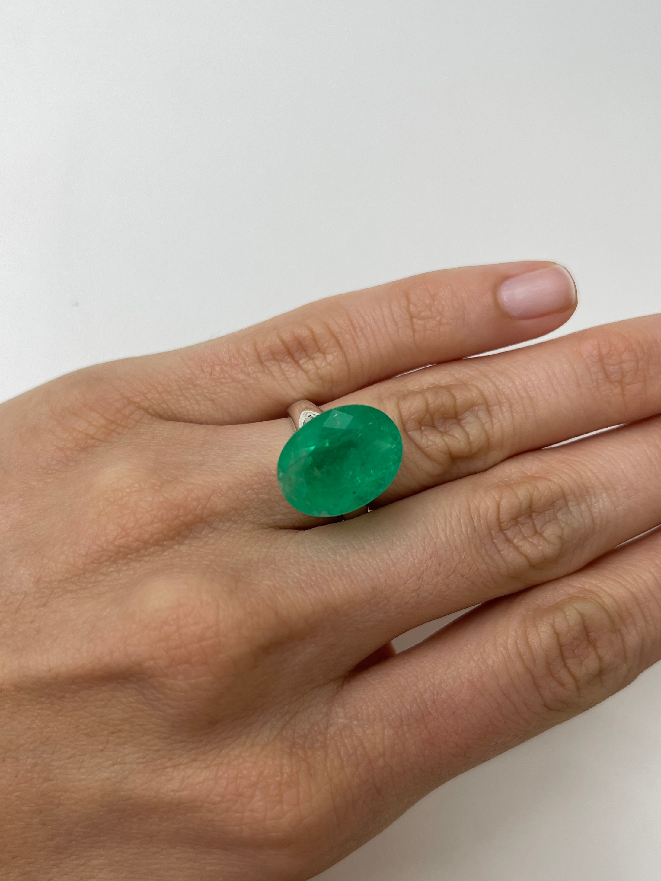 14.72 Carat 17.4x13.3 Grassy Green Natural Loose Colombian Emerald-Oval Cut - JR Colombian Emeralds