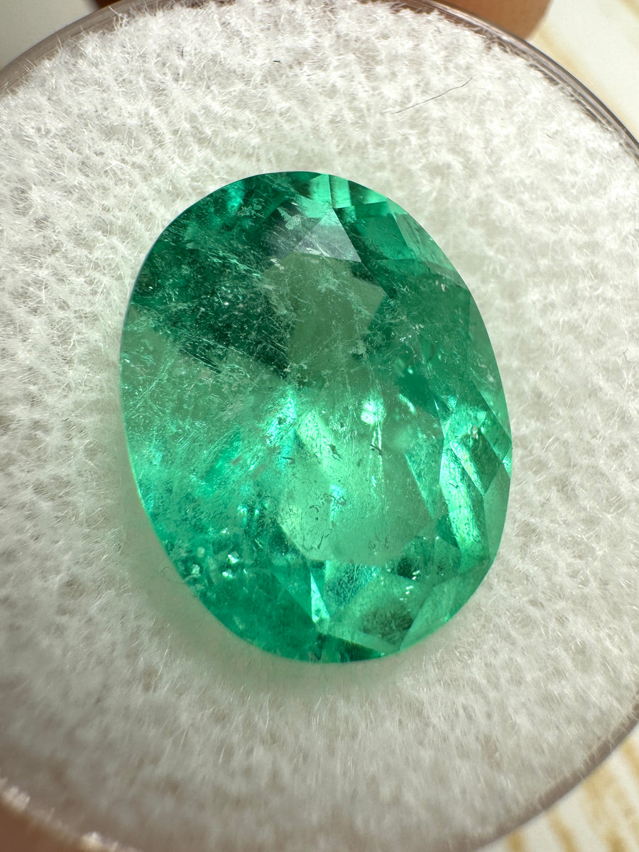 6.86 Carat 14x11 Medium Spring Green Natural Loose Colombian Emerald-Oval Cut