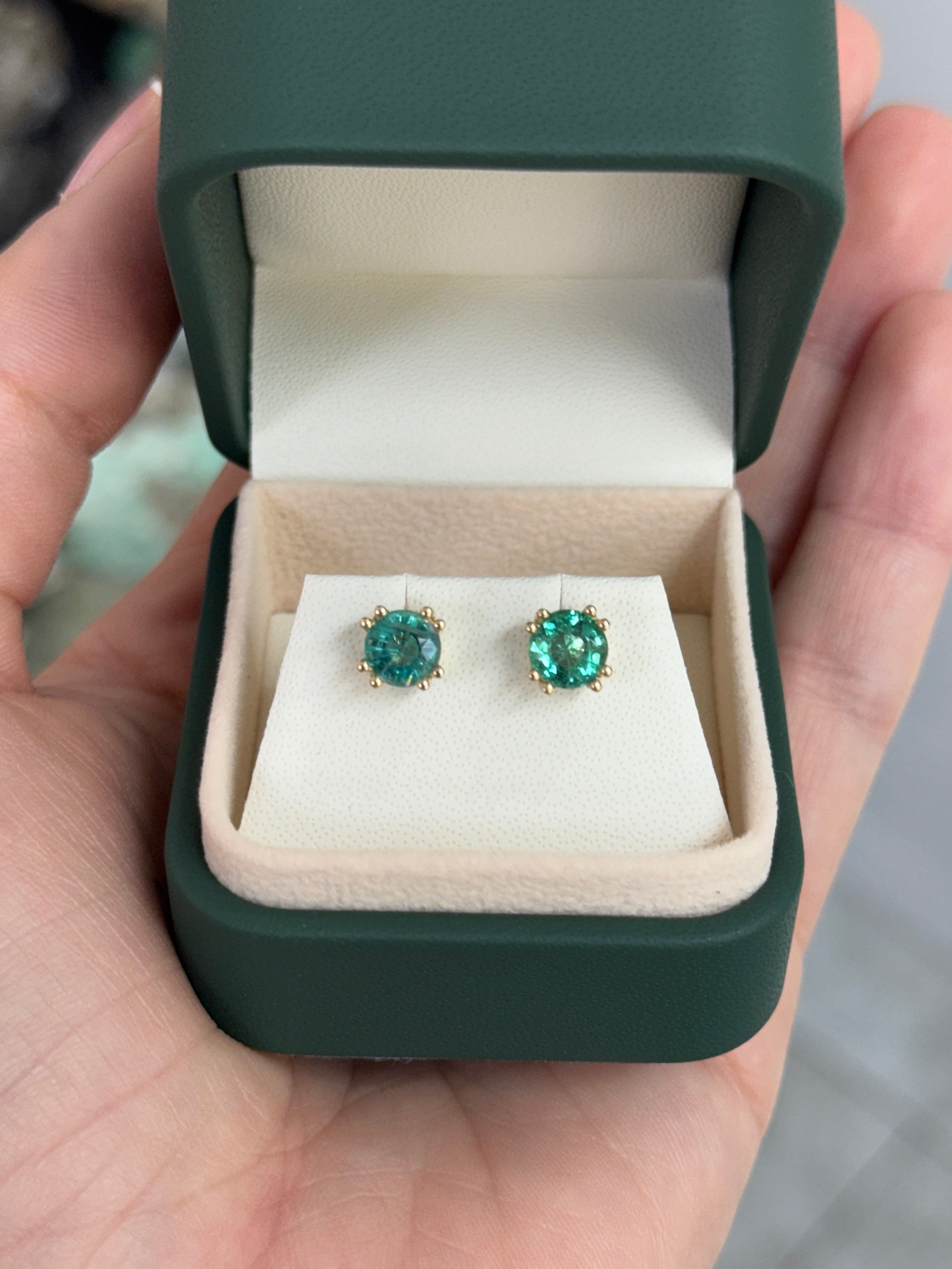 1.80tcw Double Prong Round Emerald Studs 14K