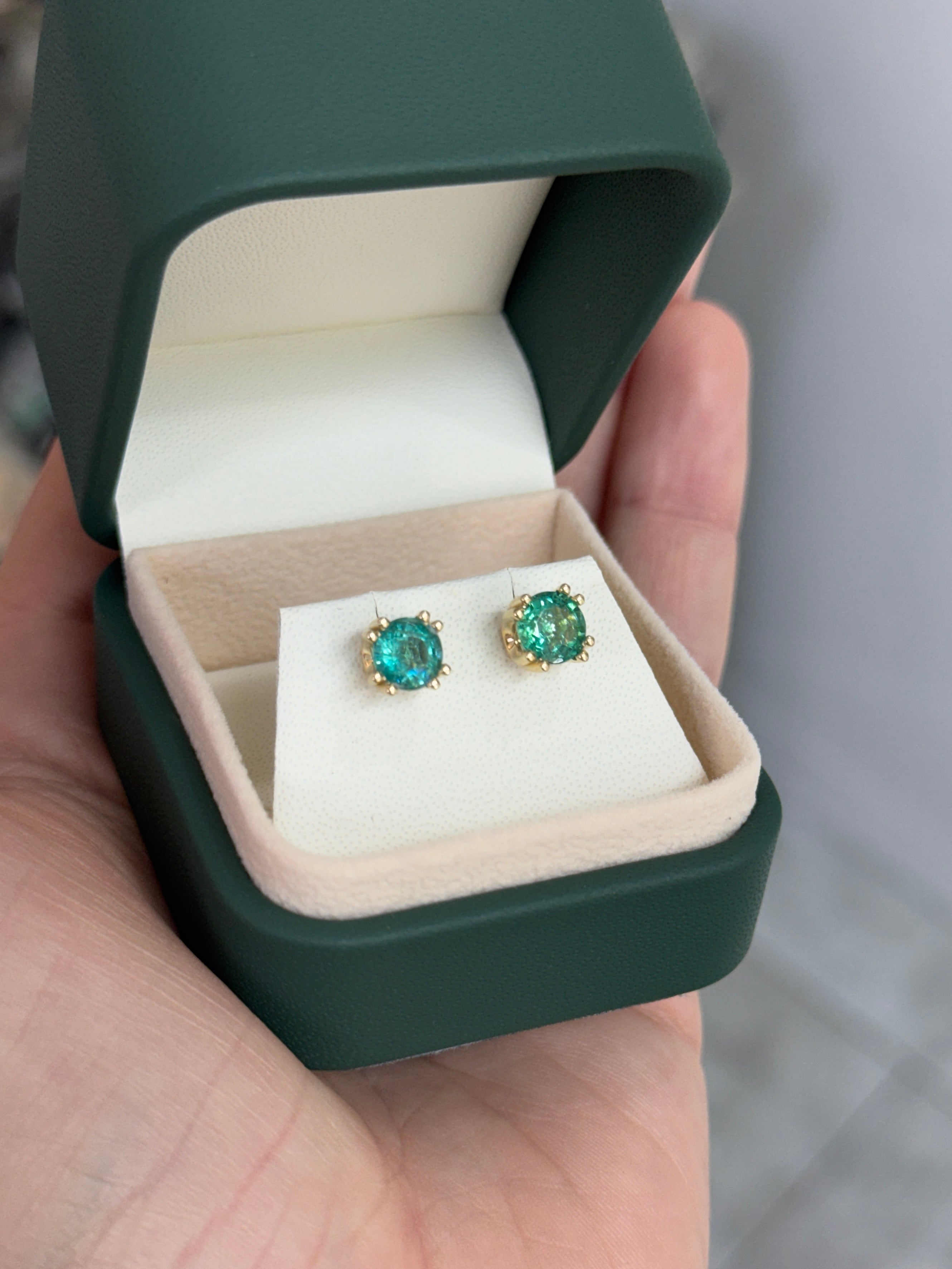 1.80tcw Double Prong Round Emerald Studs 14K