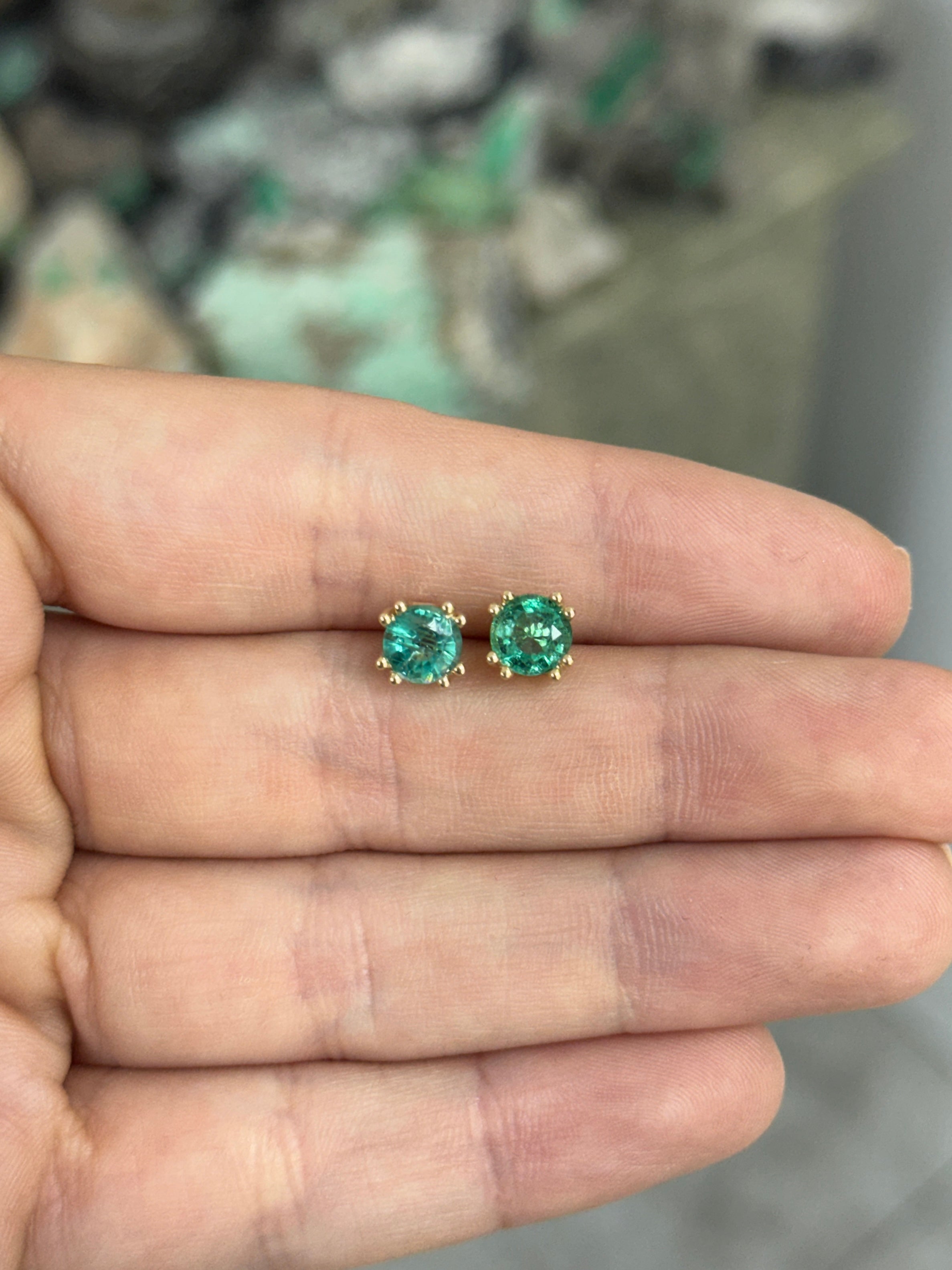 1.80tcw Double Prong Round Emerald Studs 14K
