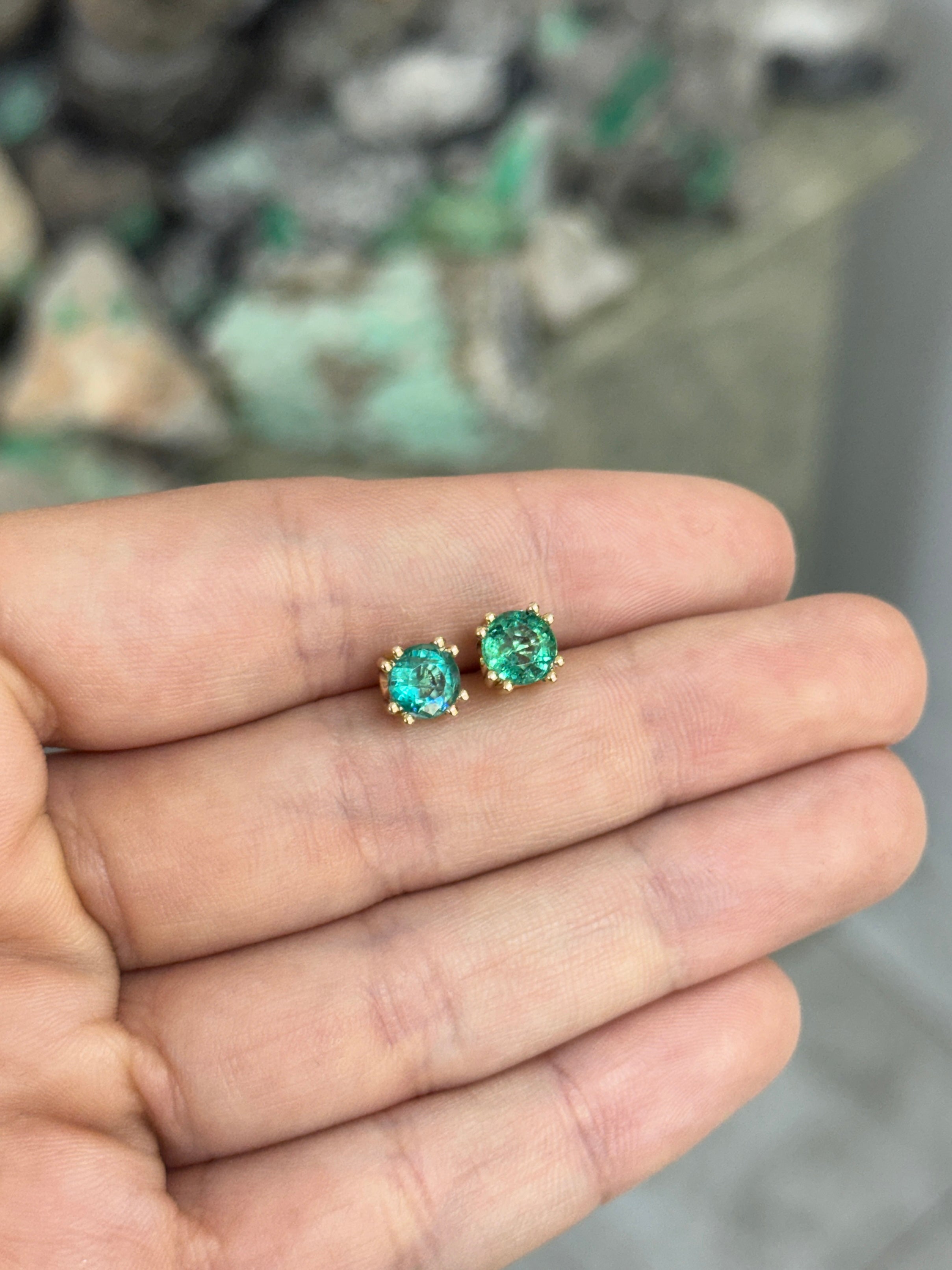 1.80tcw Double Prong Round Emerald Studs 14K