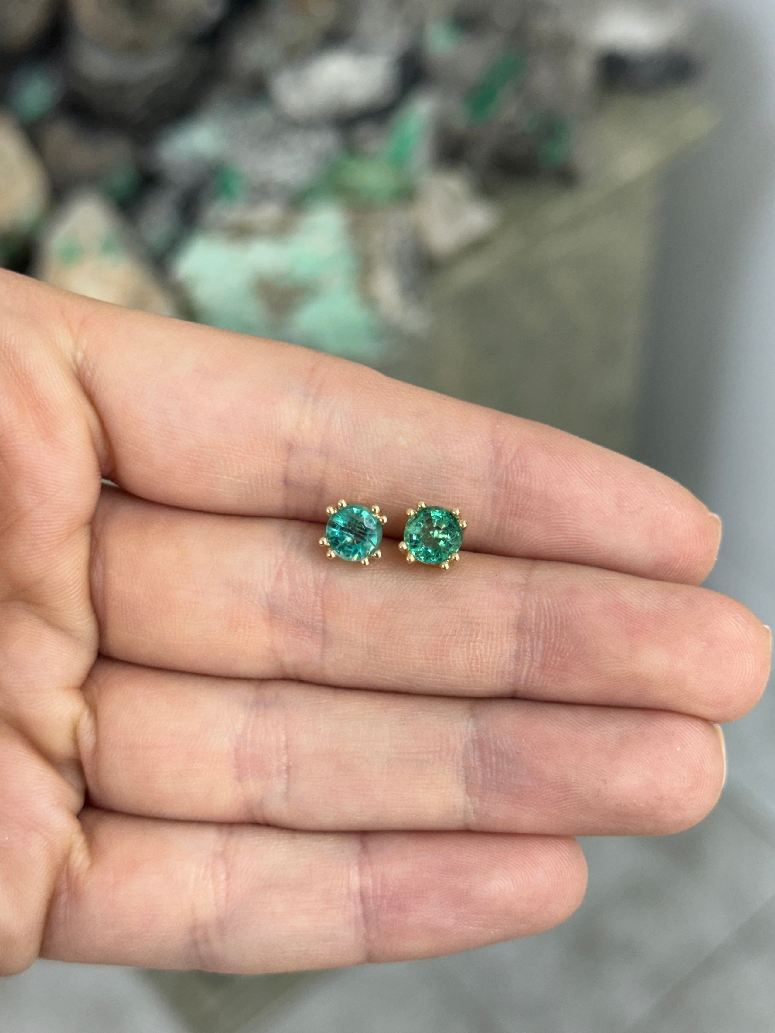 1.80tcw Double Prong Round Emerald Studs 14K