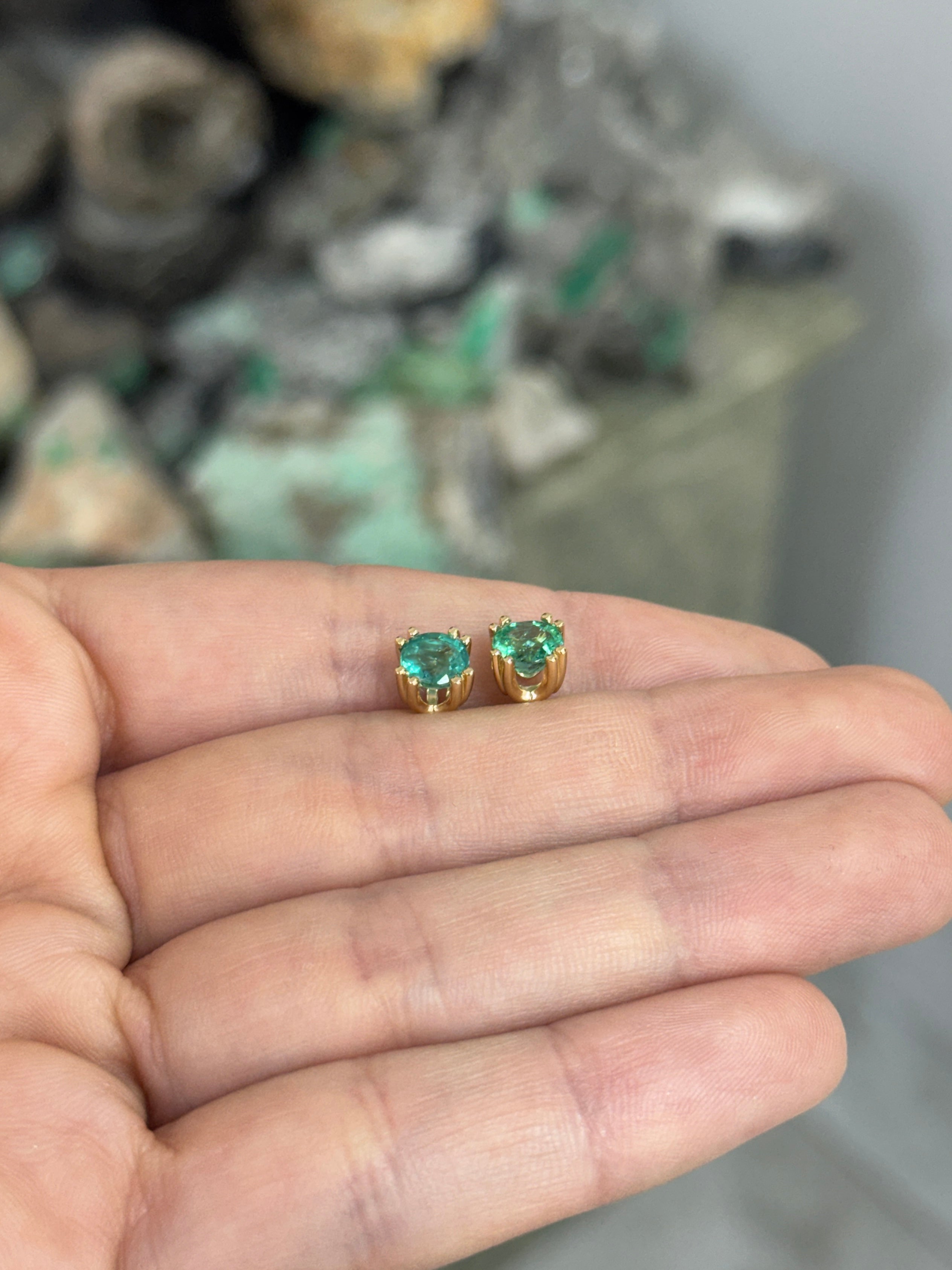 1.80tcw Double Prong Round Emerald Studs 14K