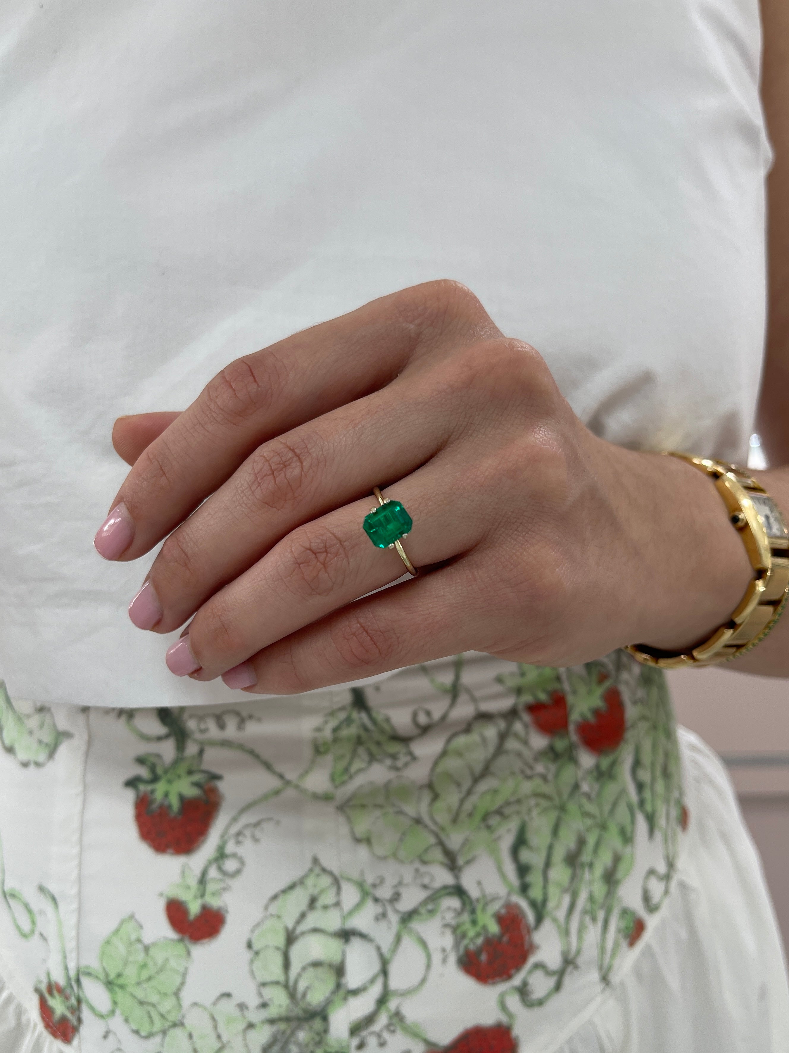 1.98 Carat AAA+ 9x7 Minor Oil Vivid Green Natural Loose Colombian Emerald- Emerald Cut - JR Colombian Emeralds