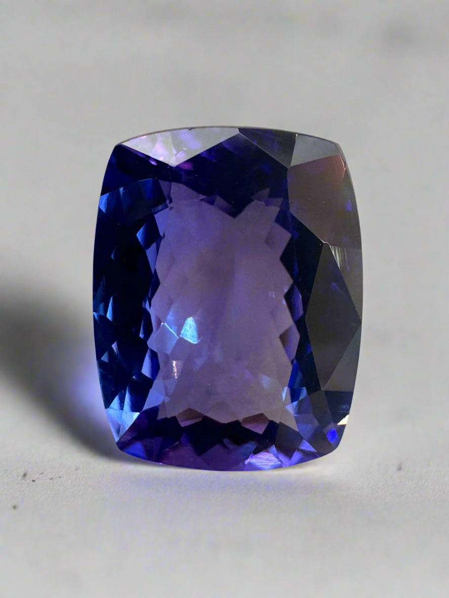8.56 Carat GIA Natural Violetish Blue Tanzanite 14x11 Loose Cushion Cut - JR Colombian Emeralds