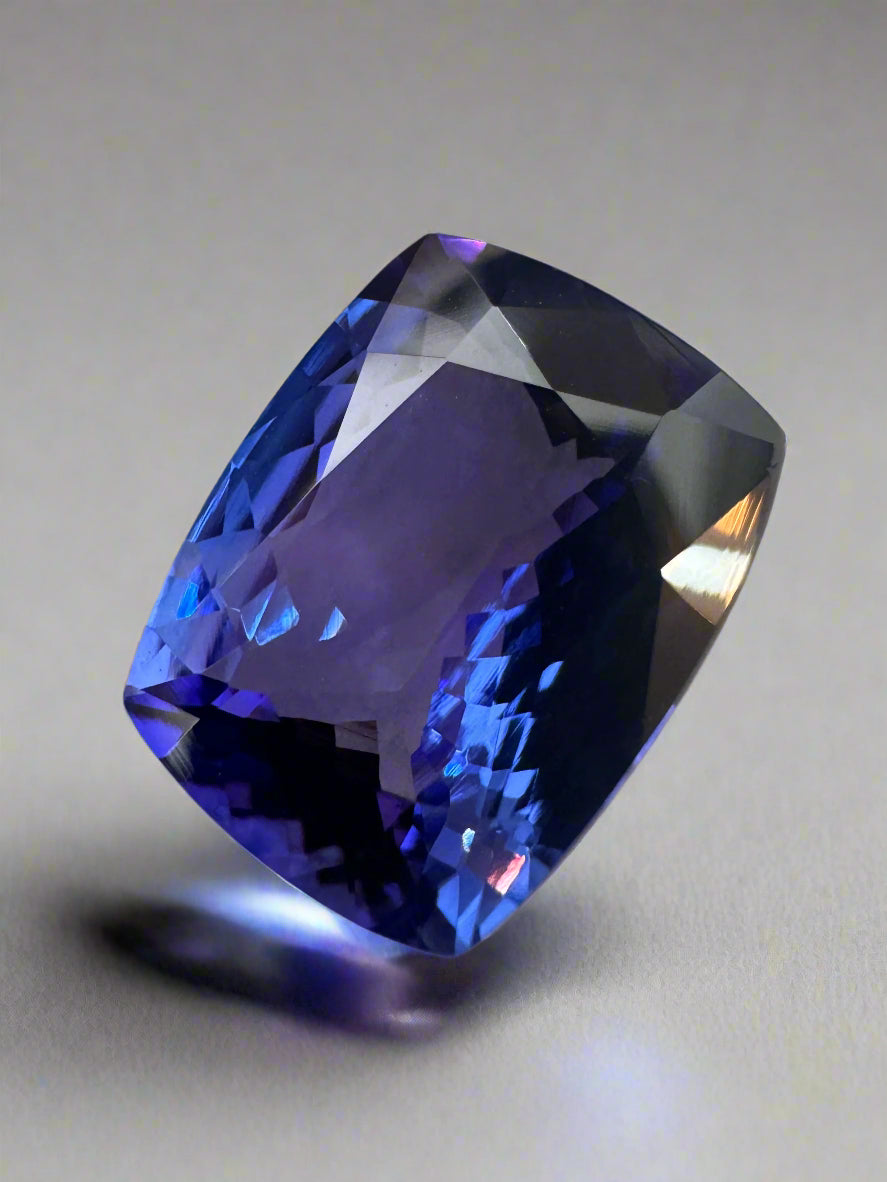 8.56 Carat GIA Natural Violetish Blue Tanzanite 14x11 Loose Cushion Cut - JR Colombian Emeralds