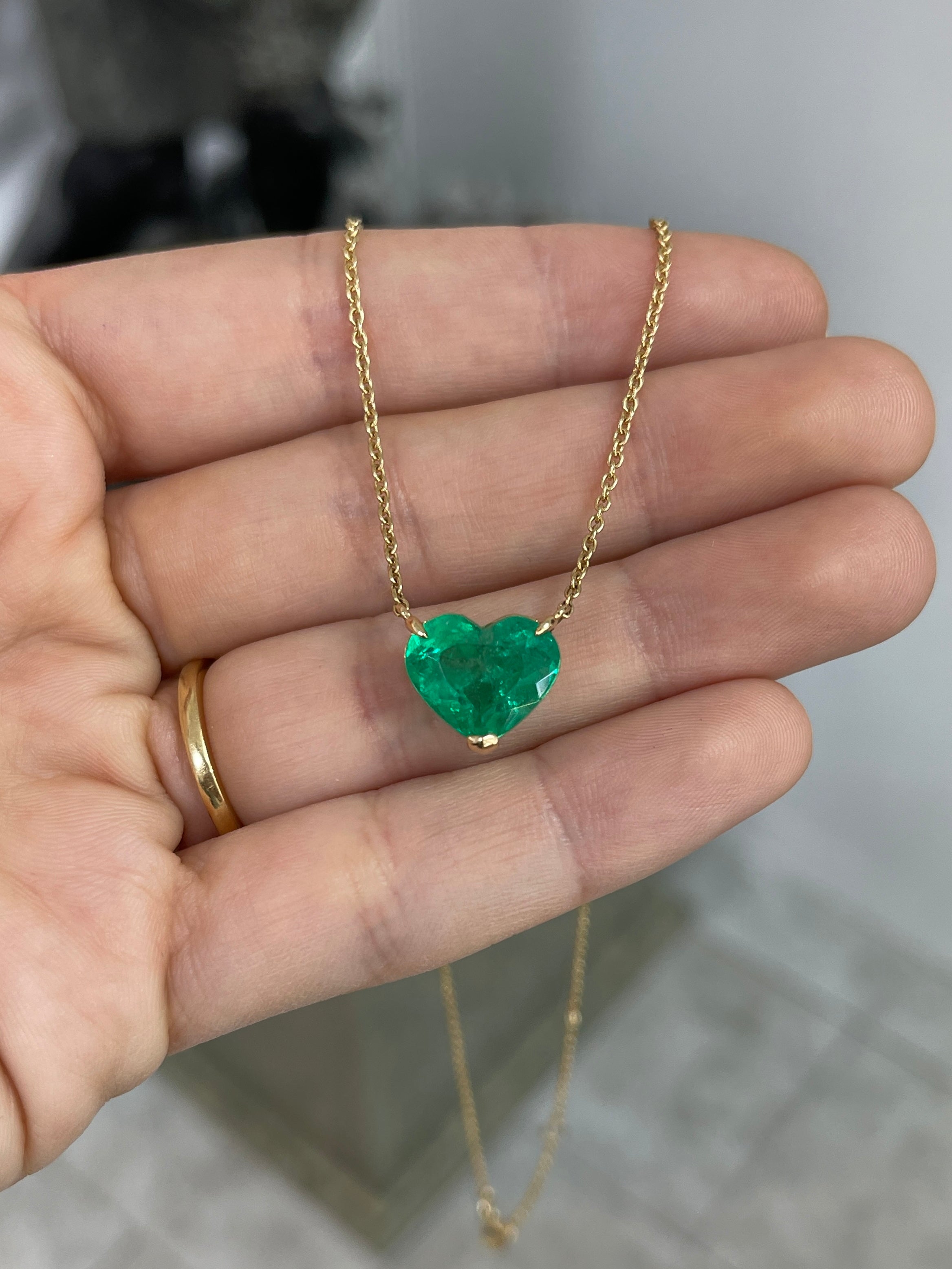 5.77 Carat Colombian Emerald Heart Cut Solitaire 18K Necklace - JR Colombian Emeralds