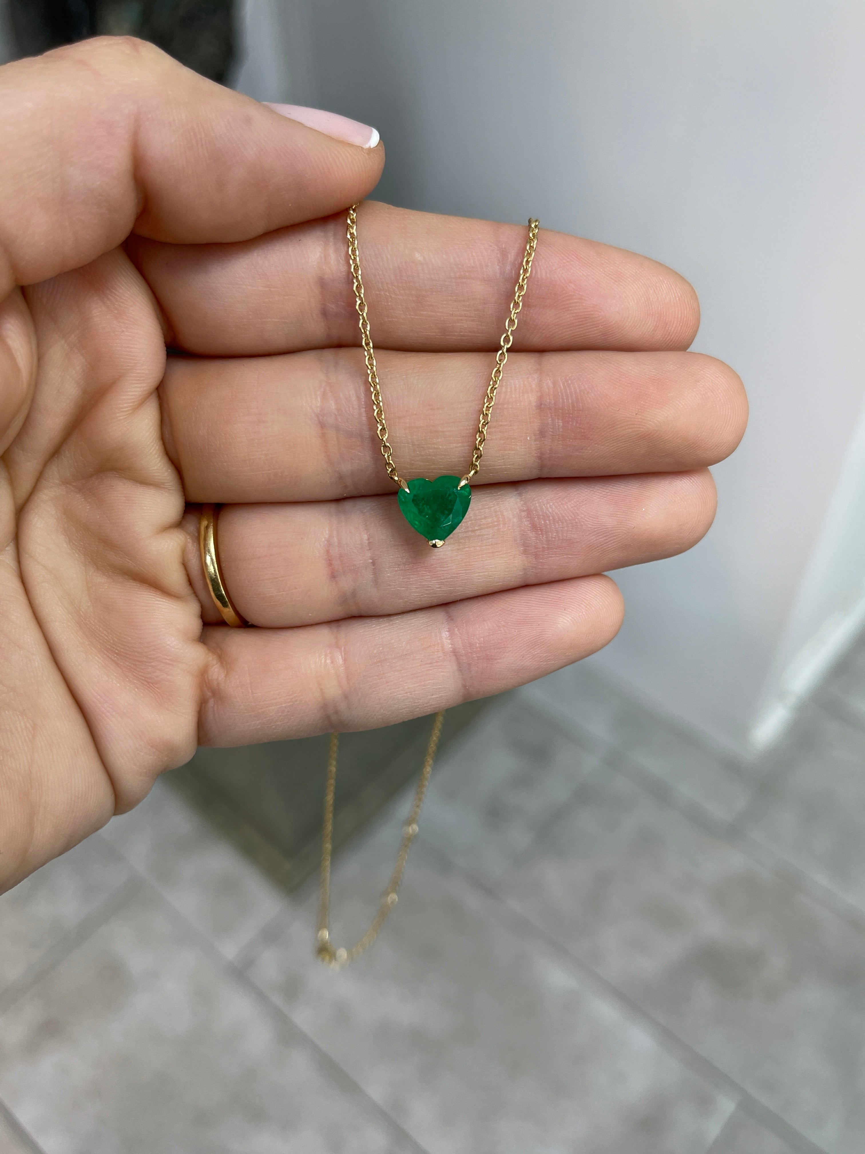 2.22 Carat Colombian Emerald Heart Cut Solitaire 18K Necklace - JR Colombian Emeralds
