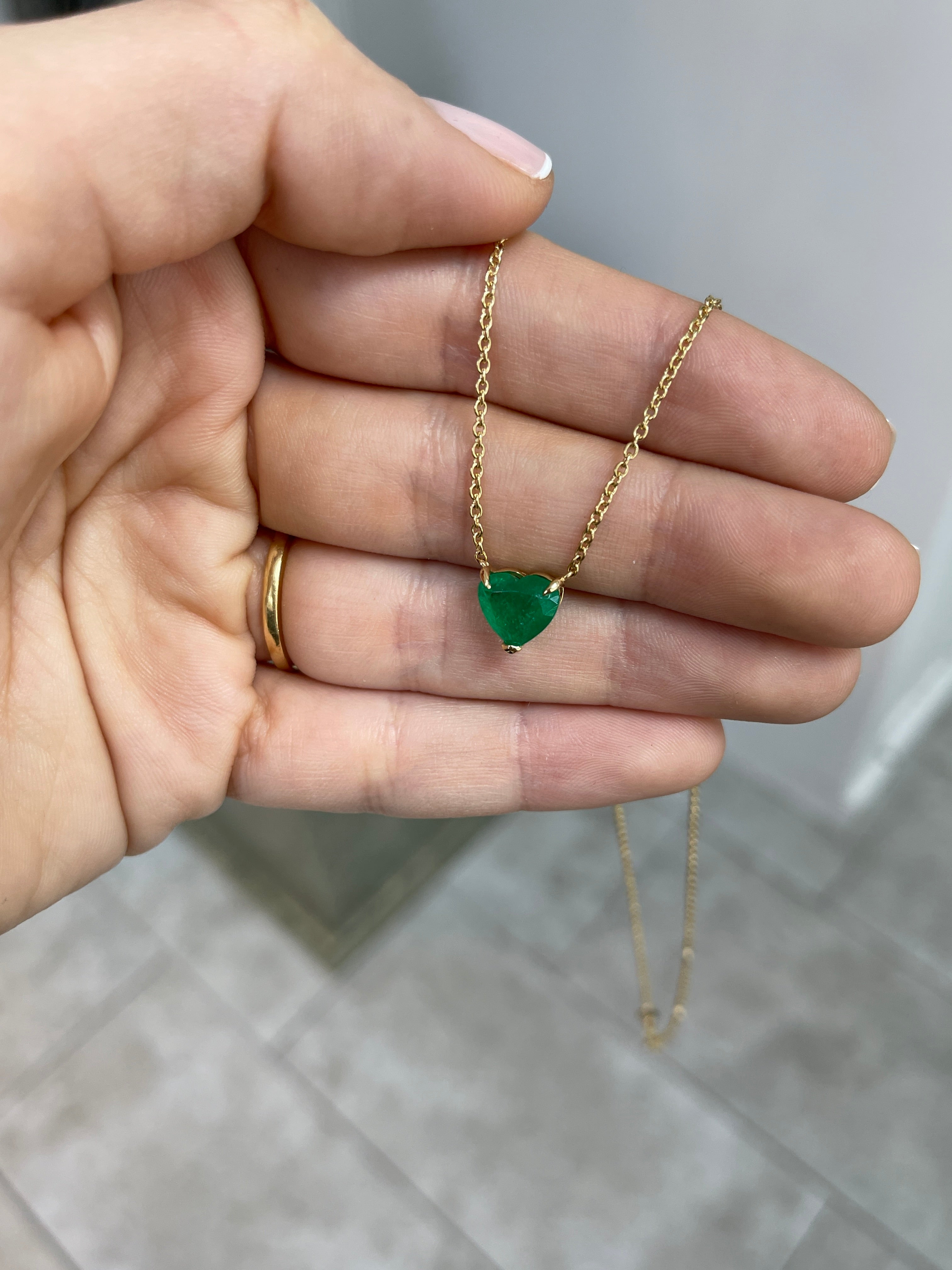 2.22 Carat Colombian Emerald Heart Cut Solitaire 18K Necklace - JR Colombian Emeralds