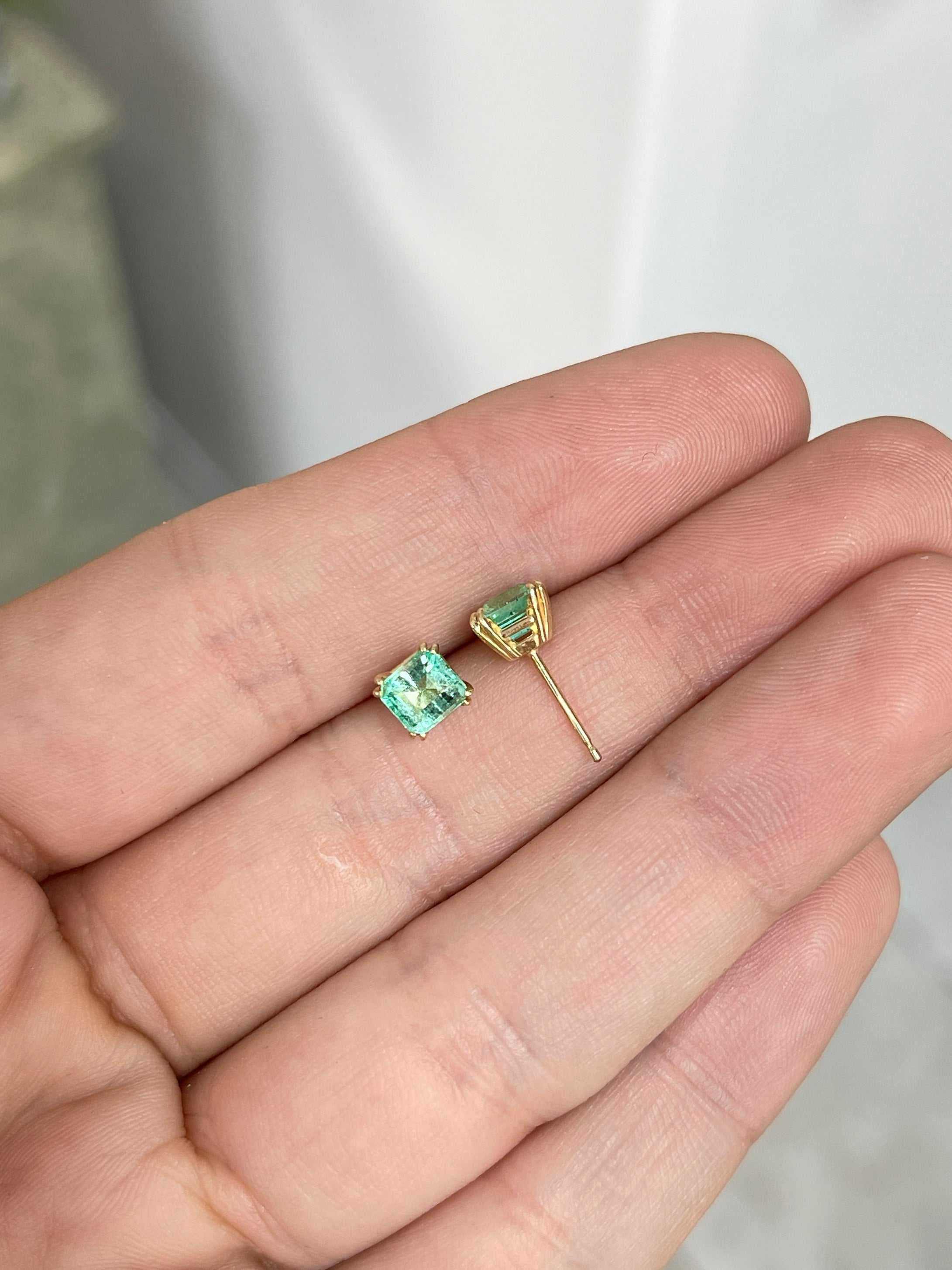 1.73tcw Asscher Cut Rich Green Colombian Emerald Earrings 14K