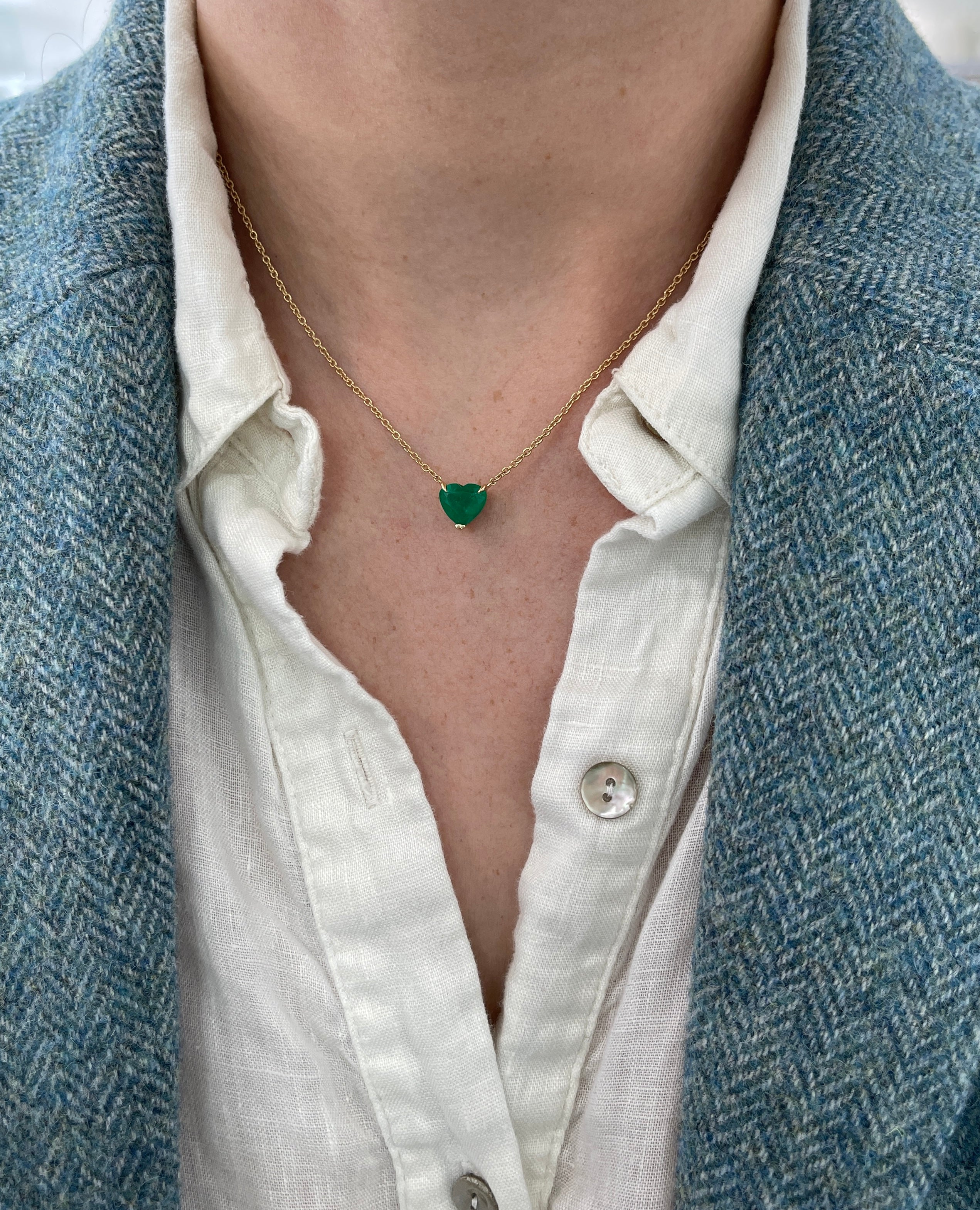 2.22 Carat Colombian Emerald Heart Cut Solitaire 18K Necklace - JR Colombian Emeralds