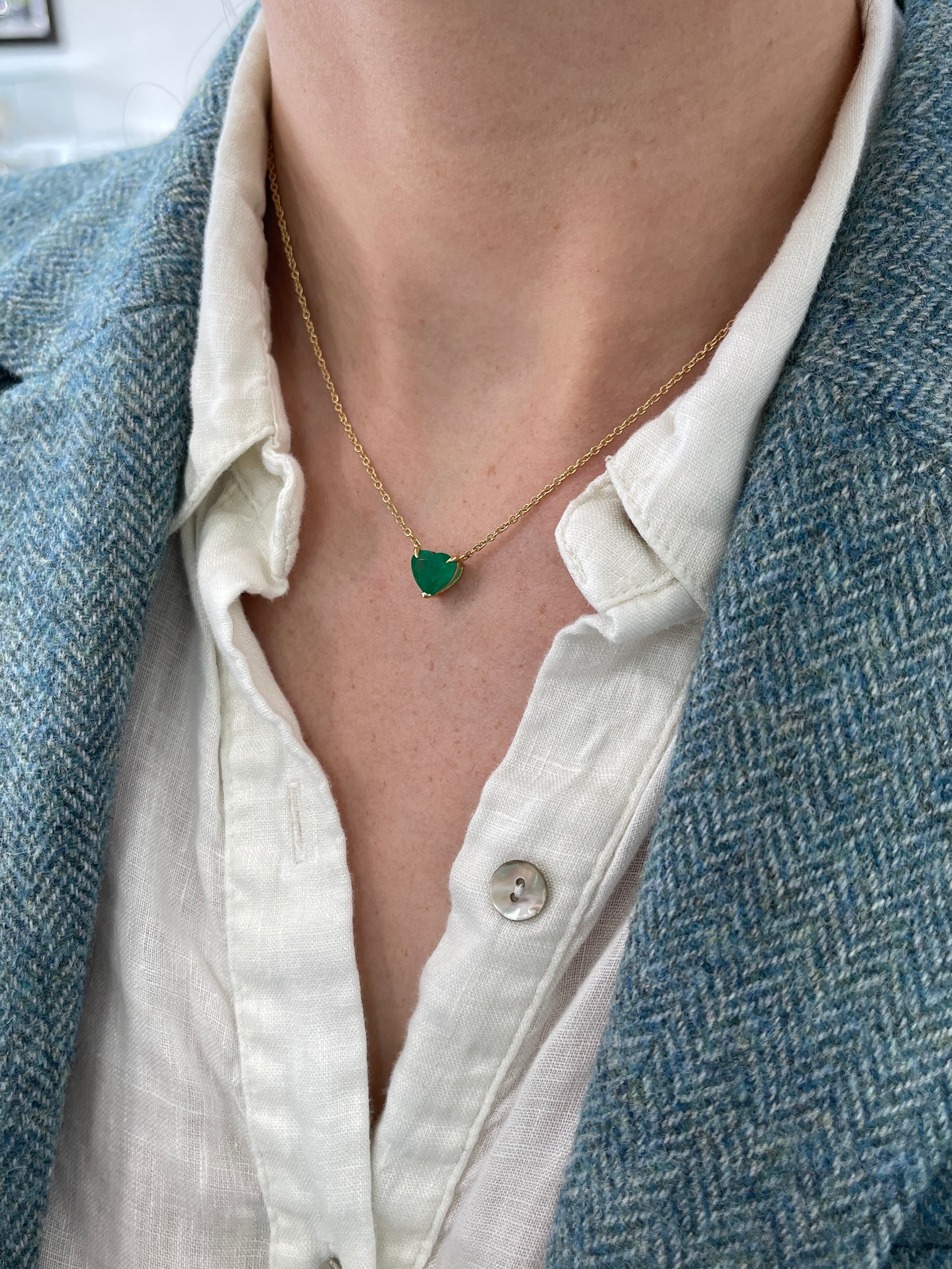2.22 Carat Colombian Emerald Heart Cut Solitaire 18K Necklace - JR Colombian Emeralds